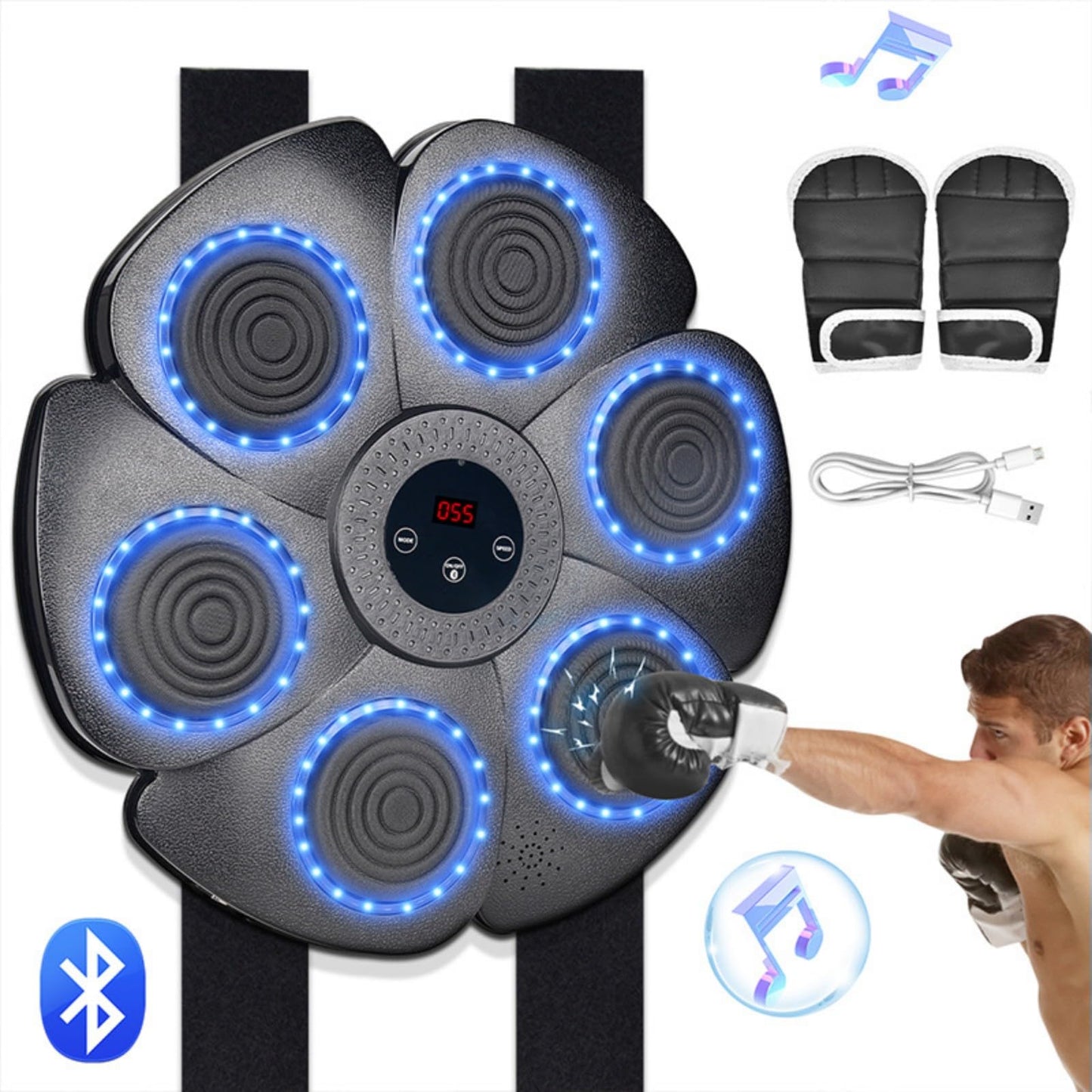 Workout Smart Bluetooth Music Boxing Machine Wall Mounted Interactive Punching Pad with Boxing Gloves Reaction Speed Training Improve Hand Eye Coordination Fun Fitness Wholesale for Adults and Child