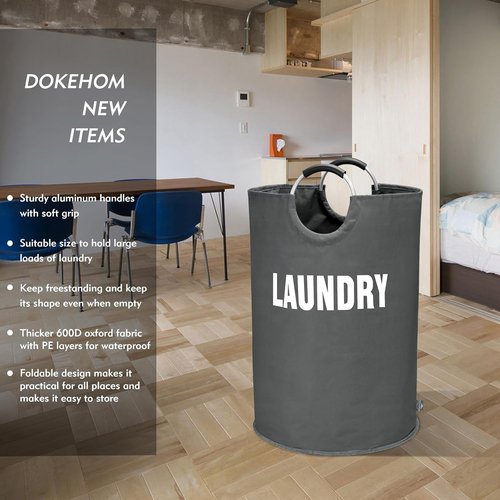 DOKEHOM XX-Large Laundry Basket - 160L Collapsible Hamper in Dark Grey | Foldable Design, 7 Colors Available