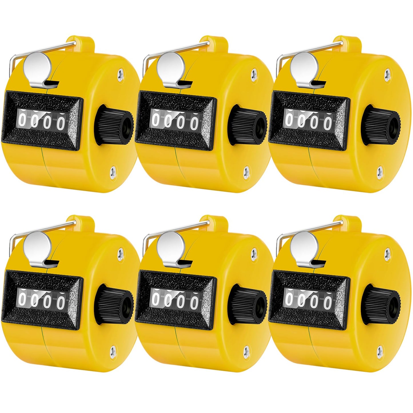 TOODOO 6 Pack Hand Tally Counter 4 Digit Mechanical Palm Clicker Plastic Hand Held Counter Clicker with Metal Finger Ring for School Golf Sports Events Office Stadium(Yellow)