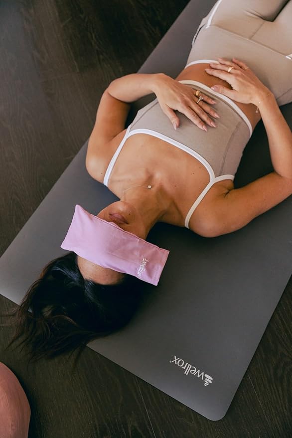 Weighted Eye Pillow - Flaxseeds & Lavender Eye Pillow Weighted for Restorative Yoga, Meditation & Stress Relief | Microwave Heating Pad & Cool Compress for Sinus Relief (Grey, Unscented)