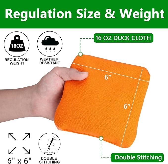 EunHo Cornhole Bags Set of 8 Regulation Size & Weight Corn Hole Bean Bags Official Professional All Weather for Tossing Game with Carry Case