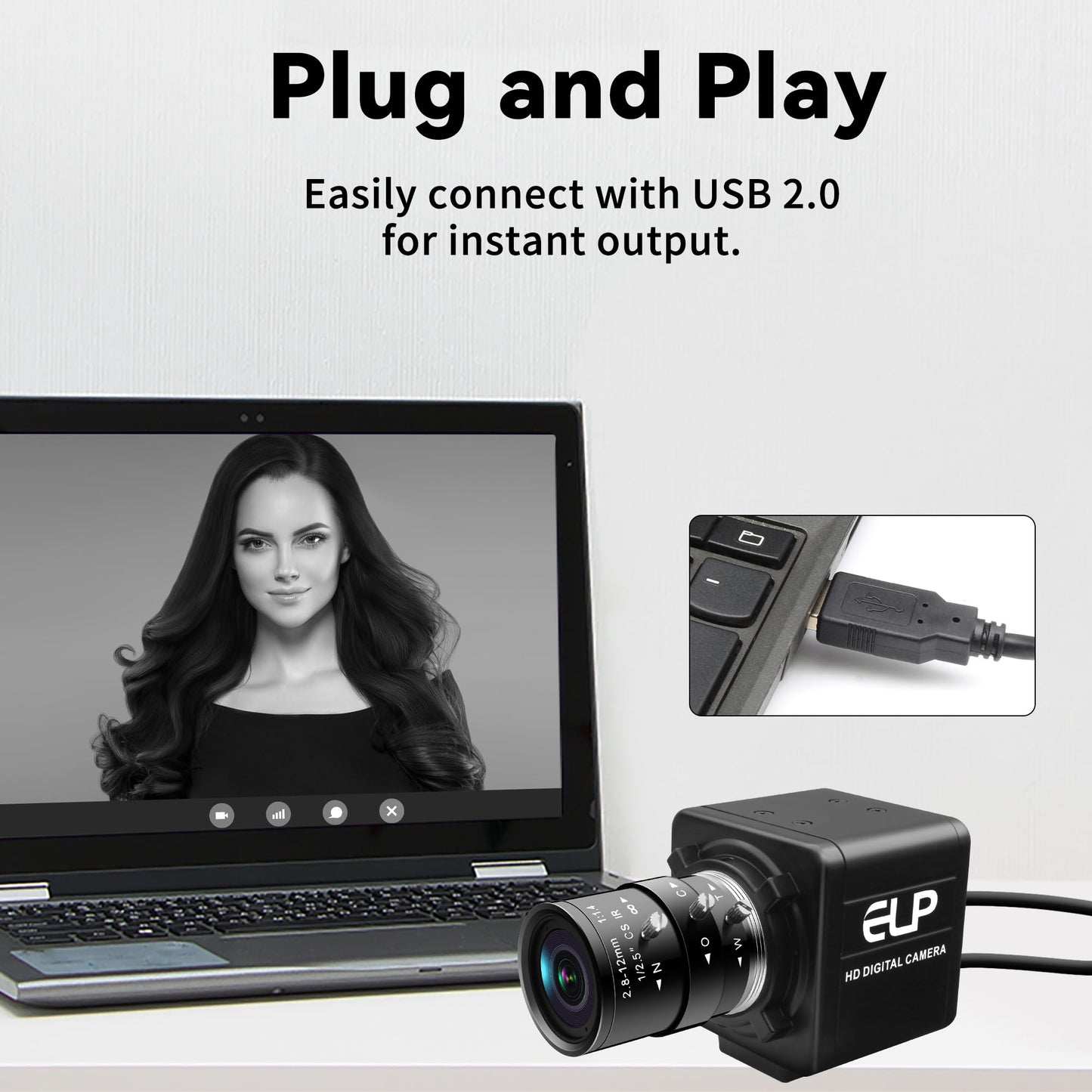 QILOVE Global Shutter USB Camera – 800P Monochrome Ultra High Speed 640fps[120/210/420fps Modes] – Manual Focus 2.8-12mm CS Lens – Compatible with Raspberry Pi, Linux, Mac & Windows