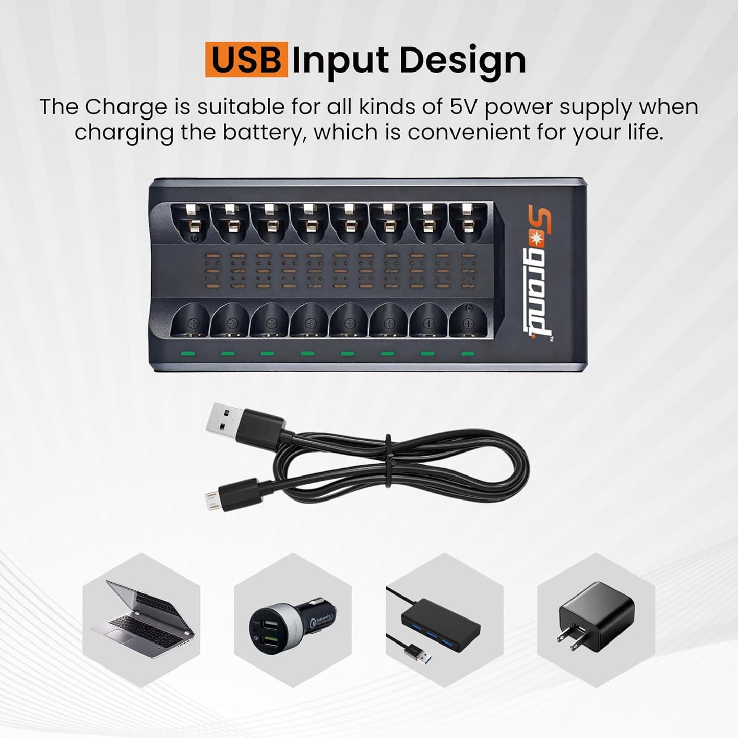 Sogrand 2800mAh 8 Counts 8 Rechargeable AA Batteries with Charger, High Capacity Double A Batteries with Bay AA AAA