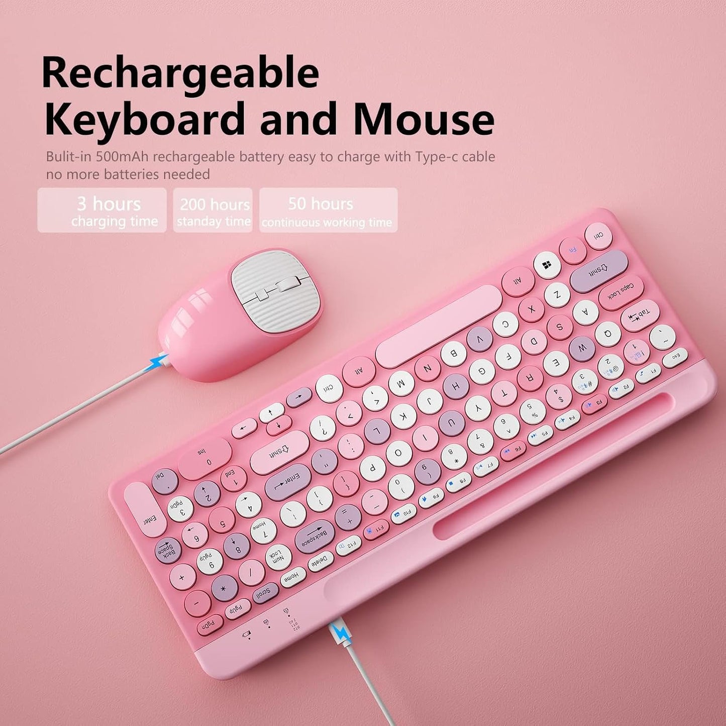 ASLDPUO 5.0+3.0+2.4GHz) Bluetooth Keyboard and Mouse Wireless, Multi-Device Rechargeable Keyboard and Mouse Combo