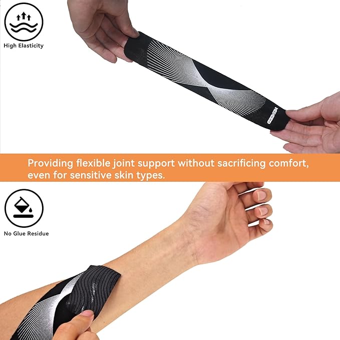 Precut Kinesiology Tape - 120 Strips (6 Rolls) Waterproof Kinesiology Tape for Muscle & Joint Support, Athletic Knees, Shoulders Black