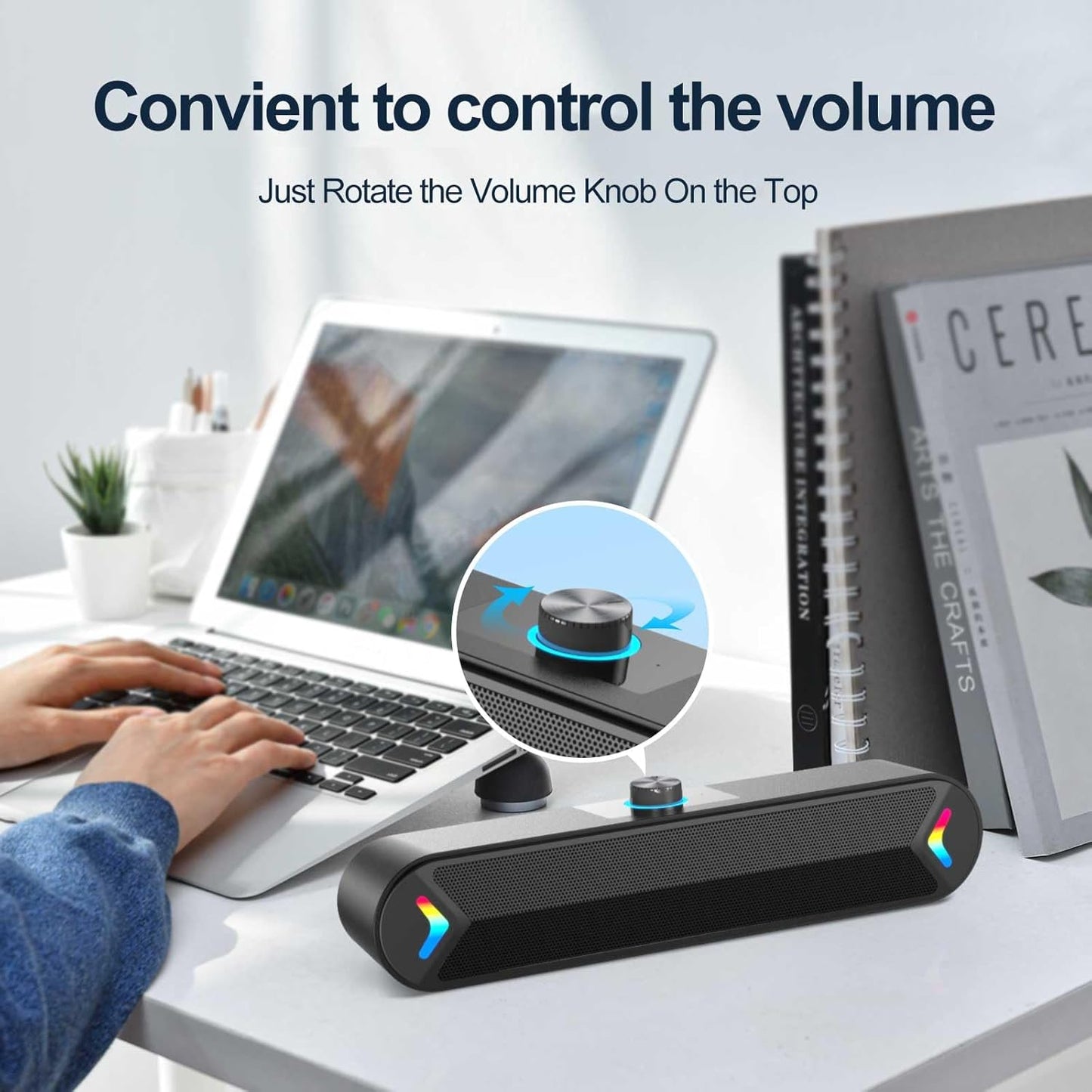 LENRUE Computer Speakers for Desktop,PC Speakers with Basic Stereo Sound & Colorful Lights, Single USB for Both Power