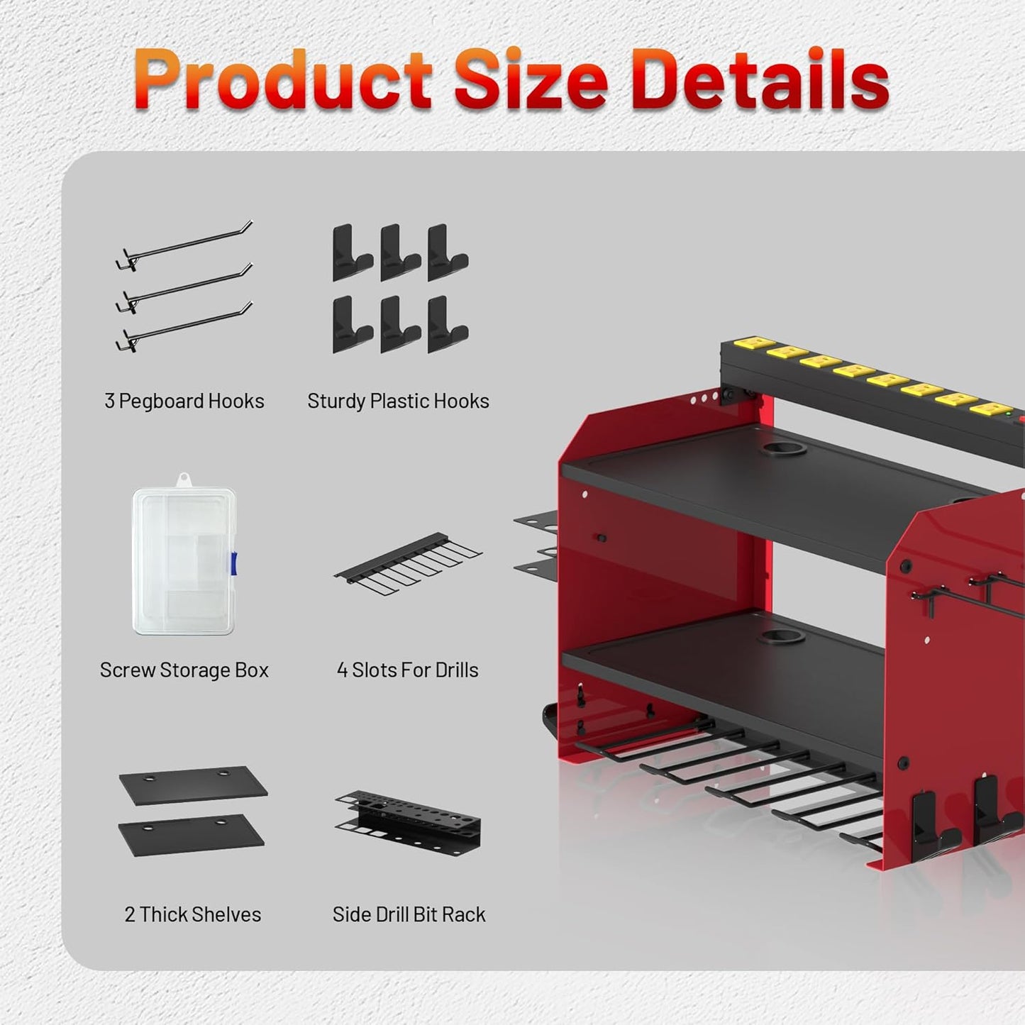 Power Tool Organizer by [Brand Name] - Wall Mount with Charging Station & 8 Outlet Power Strip | Heavy Duty 3-Layer Rack