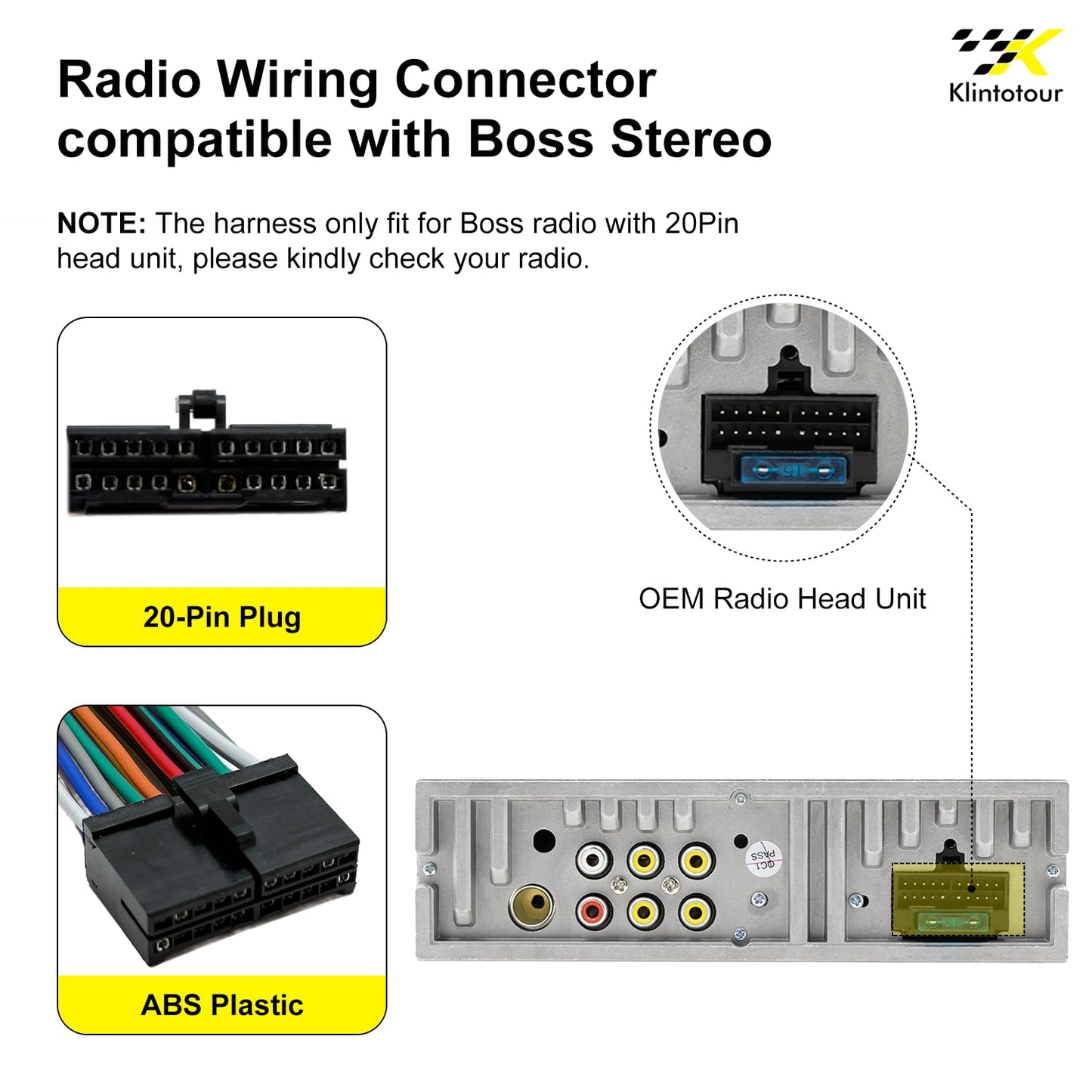 20-Pin AV6116Bi AV6117B BV9358B BV9386NV BV9973 BV9976 BV9978 Radio Wiring Harness Connector Compatible with Boss
