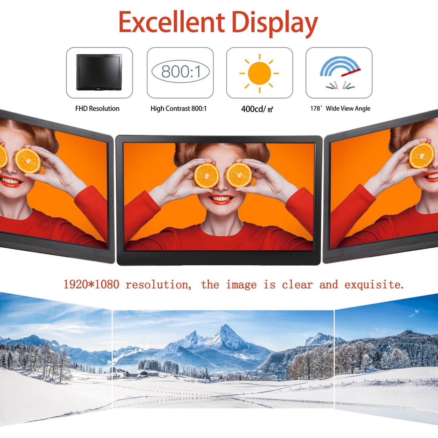 Benmiuko 24 inch Monitoring Display Screen Security Camera Monitor LCD Multi Functional Interface HDMI, BNC, VGA, AV, USB Input CCTV Computer Monitors Built in Speaker 1920x1080 Full HD
