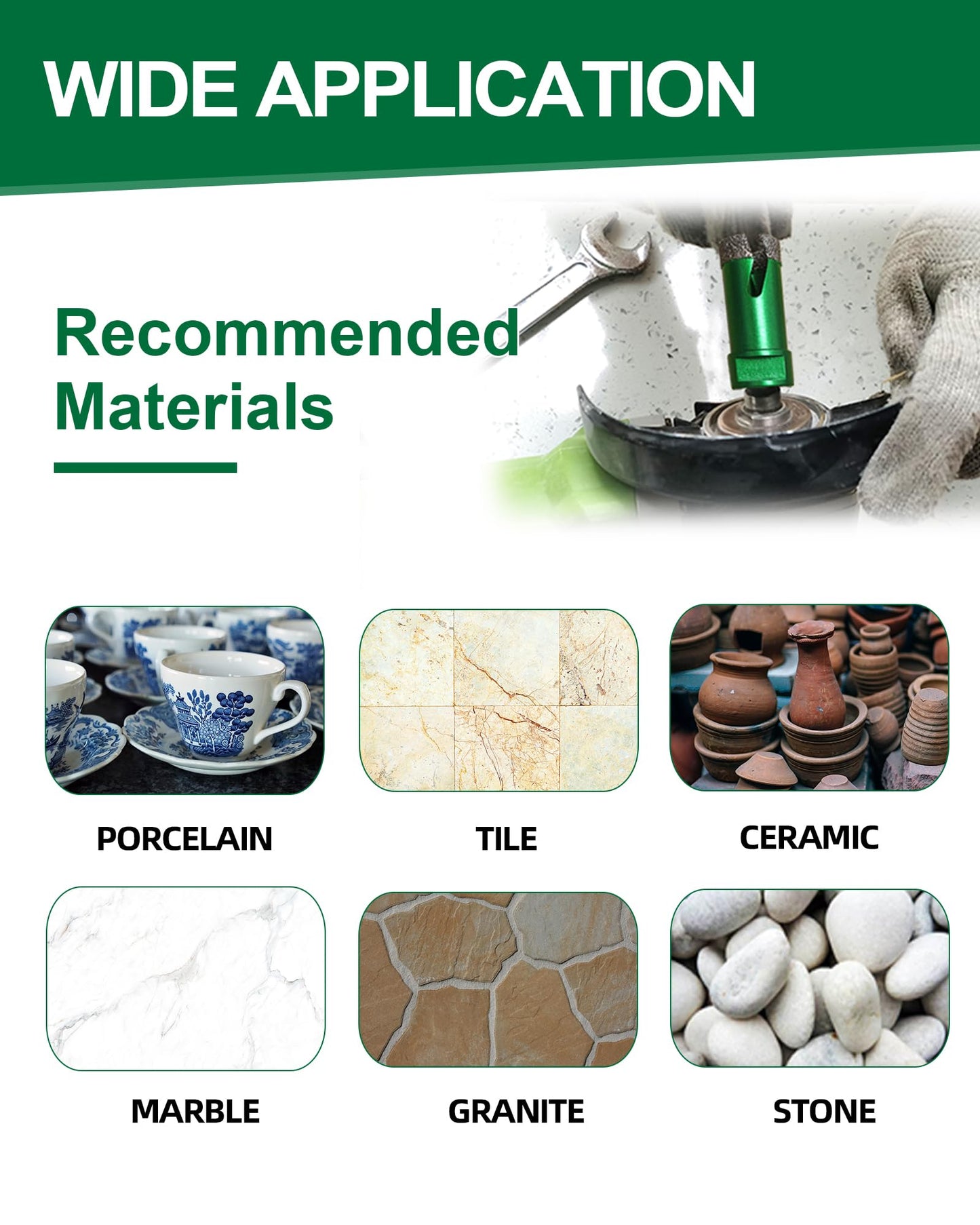 Tile Hole Saw Kit 12pcs - KURSTOL Diamond Core Drill Bits 6/8/10/25/35/50/75/127MM+4/5'' Finger Bit+2'' Chamfer Bit+4-1/2'' Saw Blade+SDS for Tile Porcelain Ceramic Granite Marble