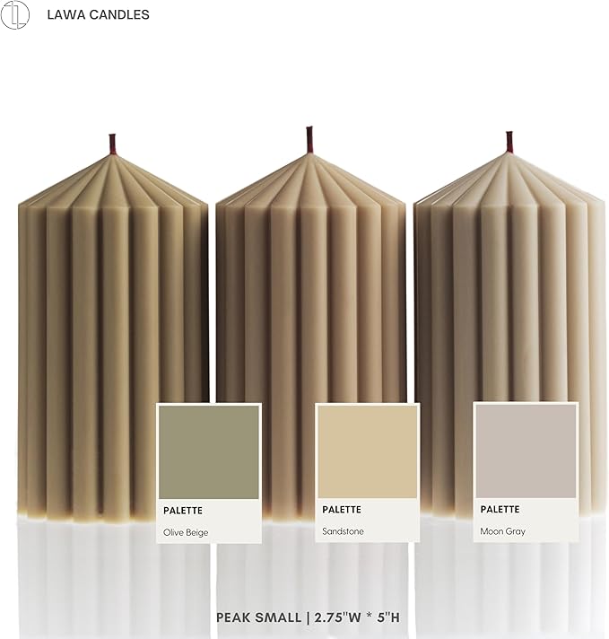 LAWA Ribbed Peak Pillar Candle - Large Beautiful Handmade Pillar Scented Soy Wax Candle Elegant Bubble Aesthetic Candle Housewarming Gift Home Room Shelf Decor Idea Sandstone (Small)