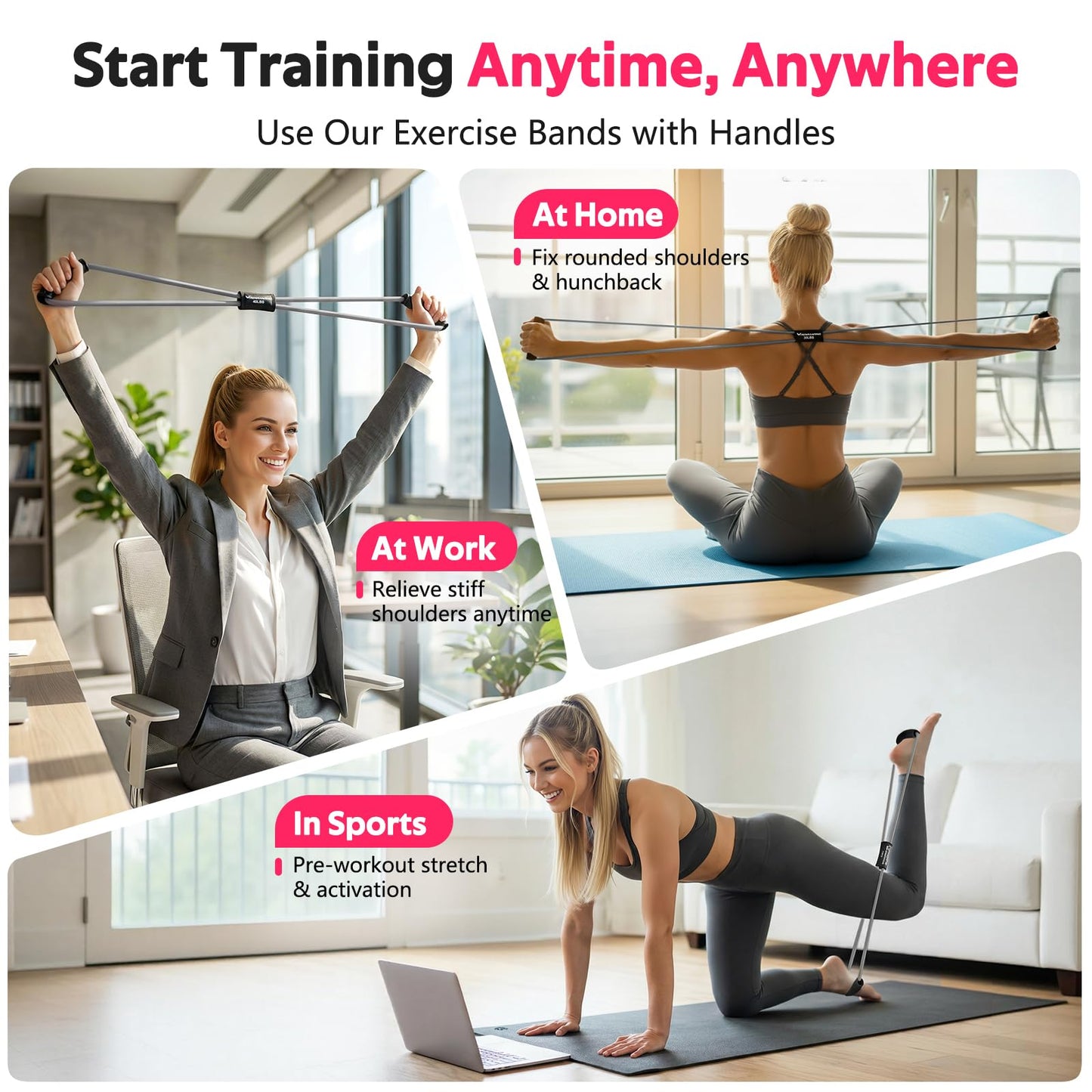 Resistance Bands, Figure 8 Fitness Exercise Bands with Handles - 8 Shaped Resistance Bands of 3 for Arm and Shoulder Stretch, Rope 8 Word Elastic for Women and Men
