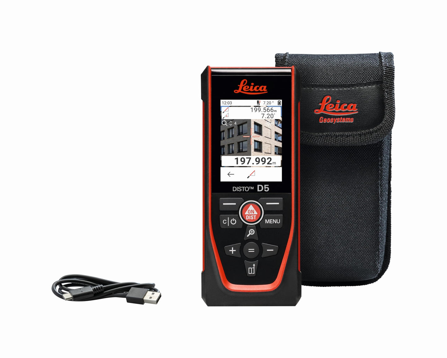 Leica Disto D5 - Range 650ft, Bluetooth, Smart Horizontal, Add/Subtract, Volume, Outdoor Camera viewfinder with 4X Zoom, Intelligent end-piece, Hand Loop, Pouch.