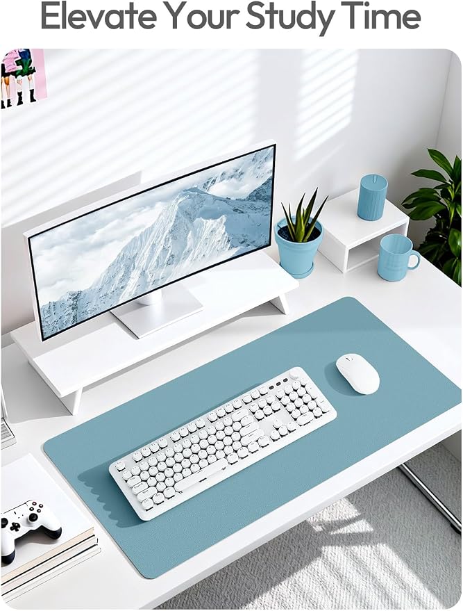 YSAGi Leather Desk Protector, Office Mat, Large Mouse Mat, Non-Slip PU Leather Blotter, Laptop Desk Mat, Waterproof Writing Pad for Office and Home(Aquamarine, 63" x 24")