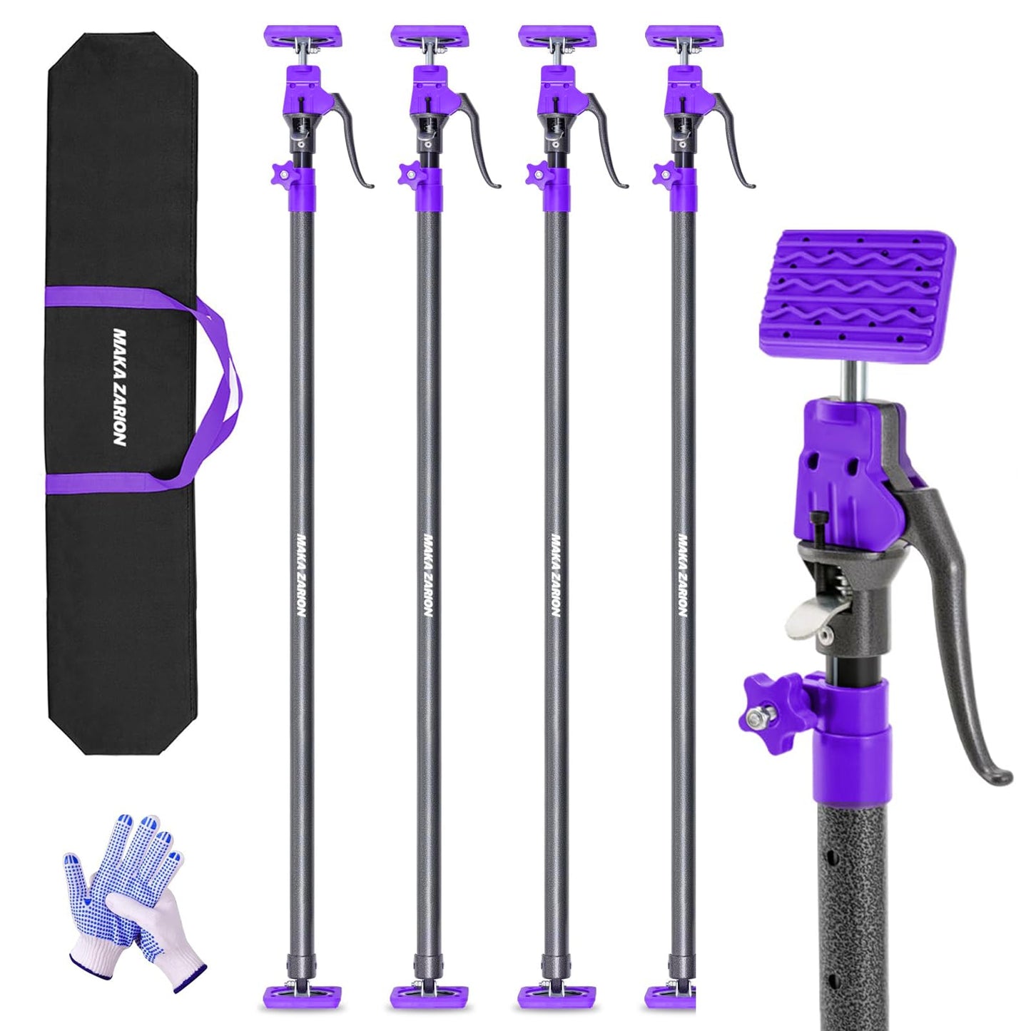 Quality Steel Adjustable Cabinet Jack Support Pole, Quick Support Rod & Drywall Jack, Zip wall Dust Barrier Poles, 3rd Hand Support System 154LB, Cabinet Installations from 49.2-114.2 in, 4-Pack