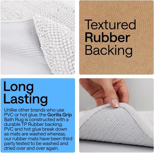 GORILLA GRIP Bath Rug Mat - Soft Absorbent Chenille | Quick Dry Microfiber, 44x26, White
