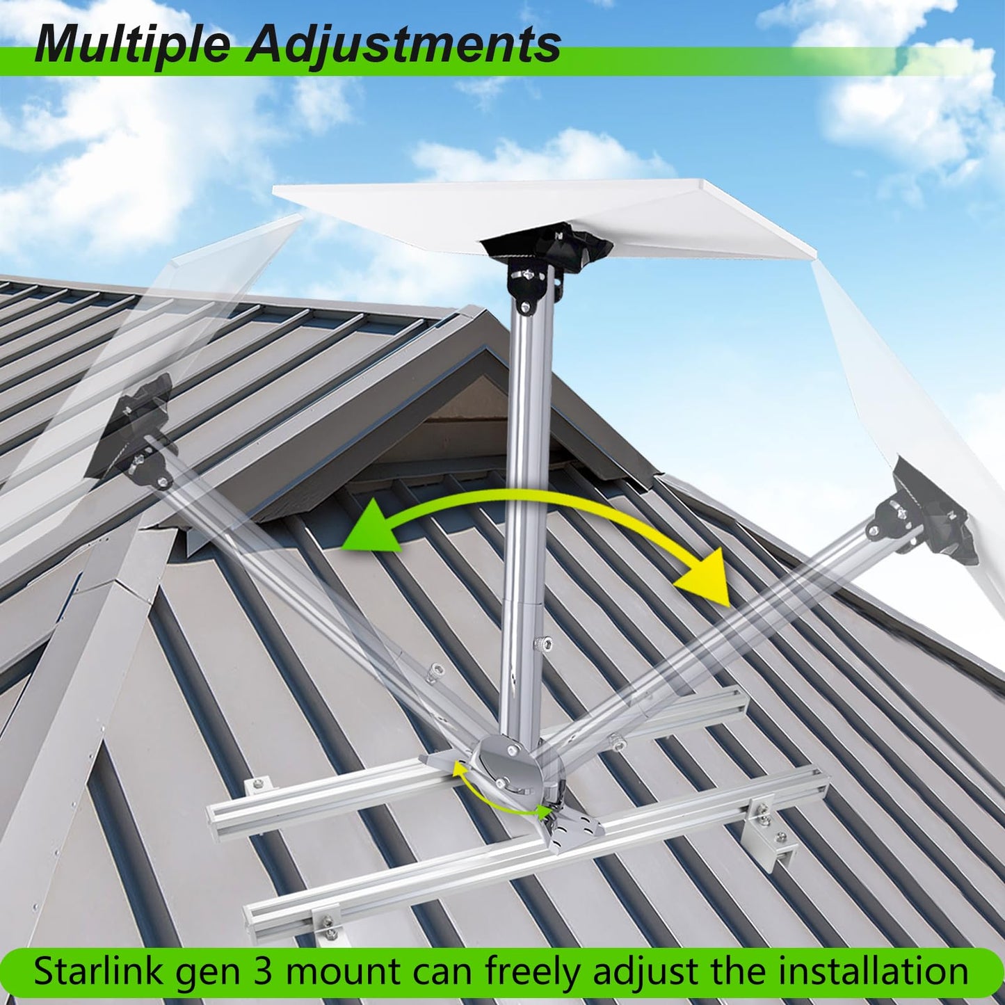 Adjustable Starlink Gen 3 Roof Mount, Ybervont Stainless Steel Starlink Mounting Kit Gen 3 for Standing Seam Metal Roof with 0-30° Adjustable Starlink Gen 3 Adapter