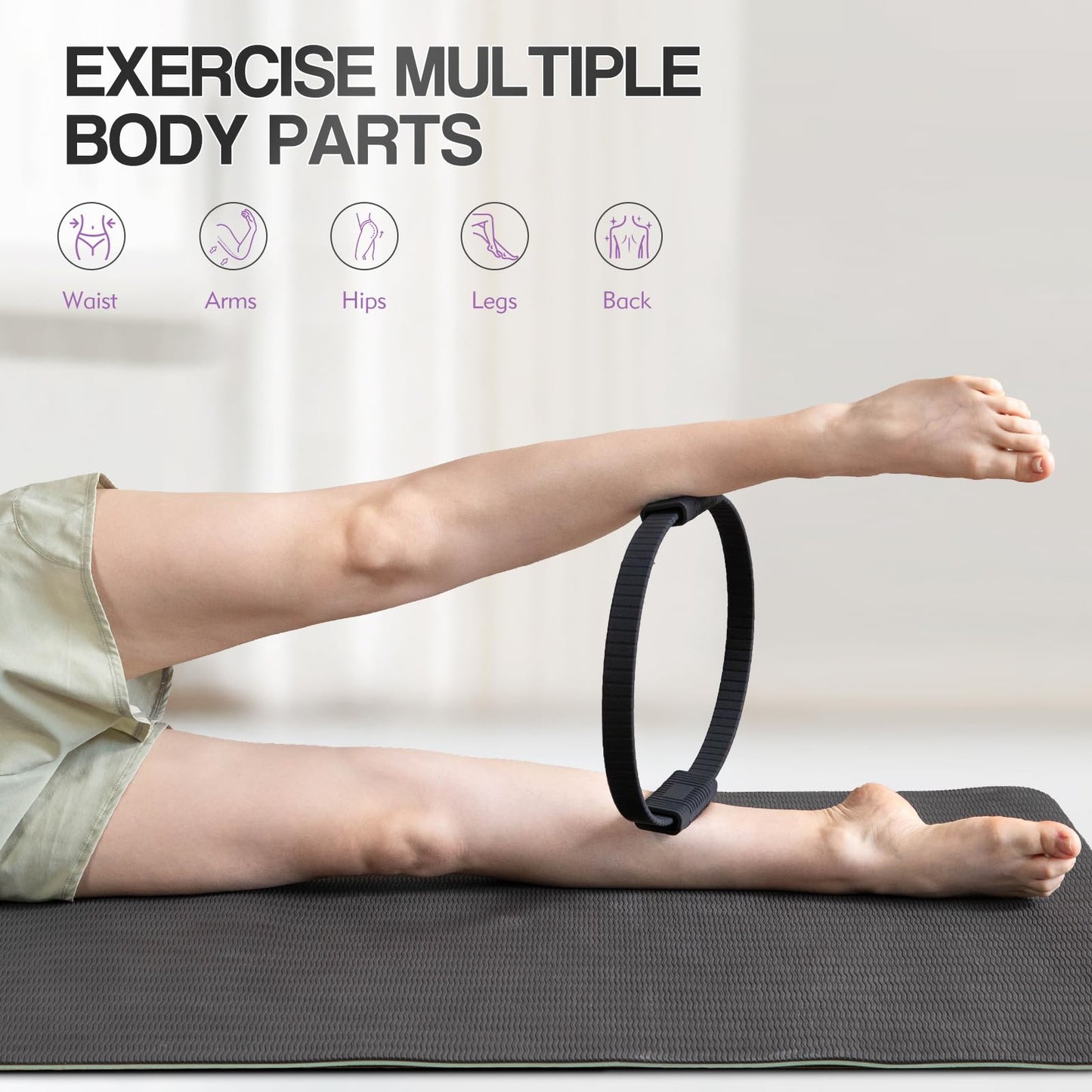 LTHTRADE Pilates Ring Circle, 13.5 Inch Magic Circle Ring for Women, Flexible Resistance Exercise Equipment for Toning Thighs, Legs, Arms & Core (Black)