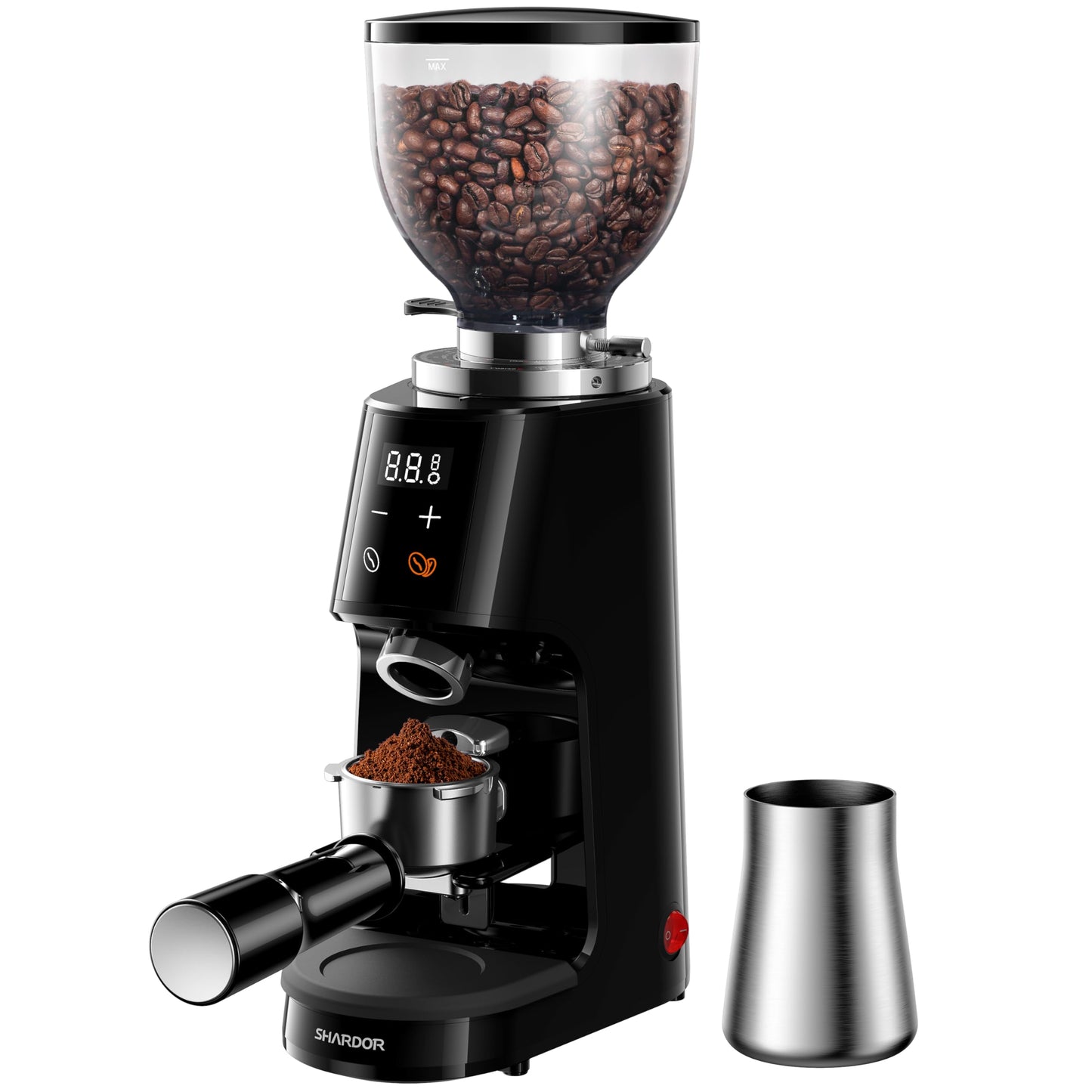 SHARDOR Professional 64mm Burr Coffee Grinder with 100 Grind Settings and All-Metal Chamber, Coffee Bean Grinder with Adjustable Electronic Timer and LED Display, Anti-Static,Black, 120V Only