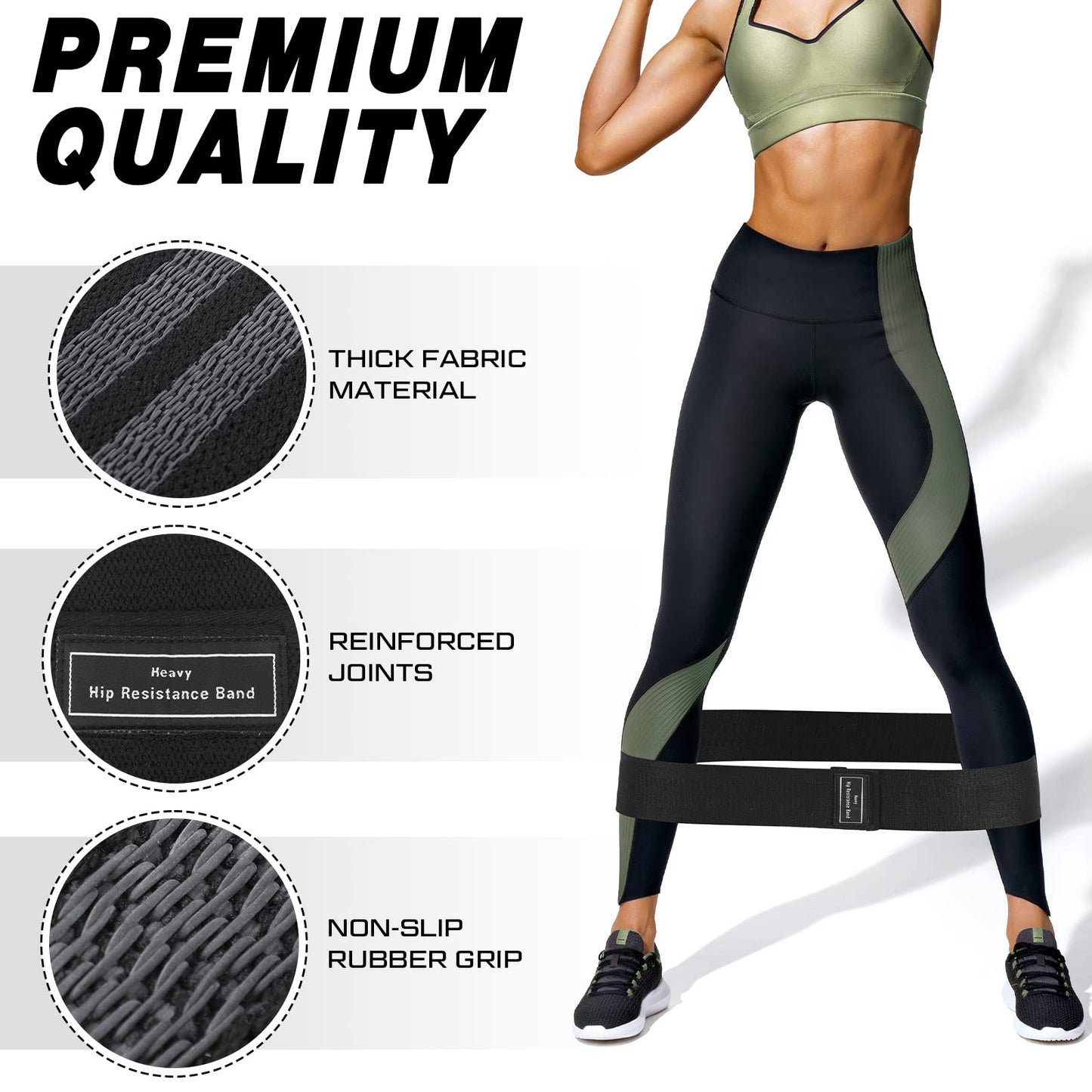 12 Pcs Fabric Resistance Bands for Working Out Booty Workout Stretch Exercise Bands Non Slip for Legs Squat Resistance Loop for Women Men Starter Butt Hip Thigh Fitness (Black,Heavy Resistance)
