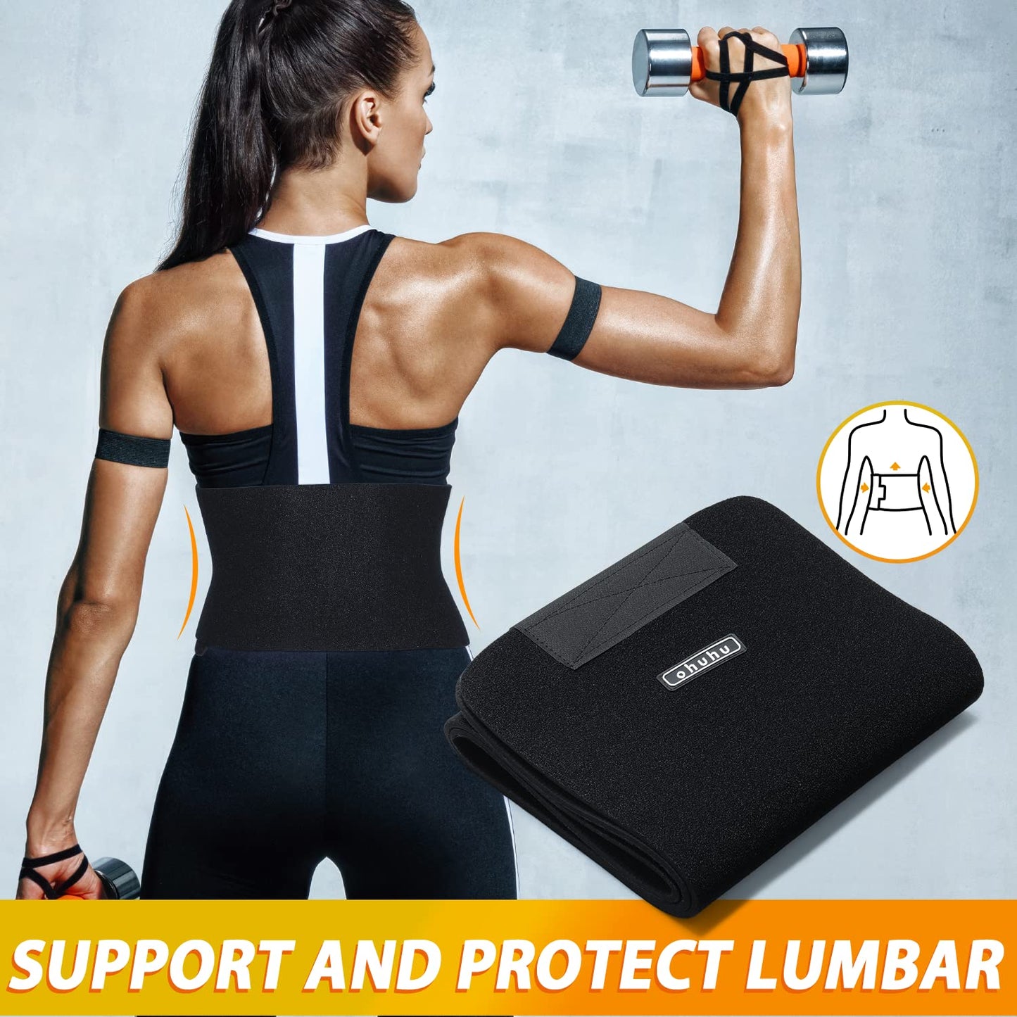 Ohuhu Waist Trimmer, Adjustable Neoprene Ab Trainer Belt for Back Support, Sweat Band Waist Trainer for Training & Workouts, Sweat Enhancer, Fits Up to 44 Inches for Men & Women Black (Large)