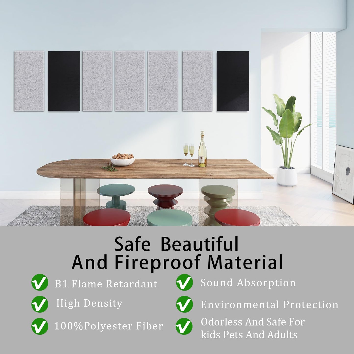 ENSEPST 12 Pack Thickened Acoustic Panels, 15.75" X 31.5" X 0.47" Soundproof Wall, High Density Beveled Edge Sound Absorbing, Dampening for Bedroom Studio (Sesame Gray)