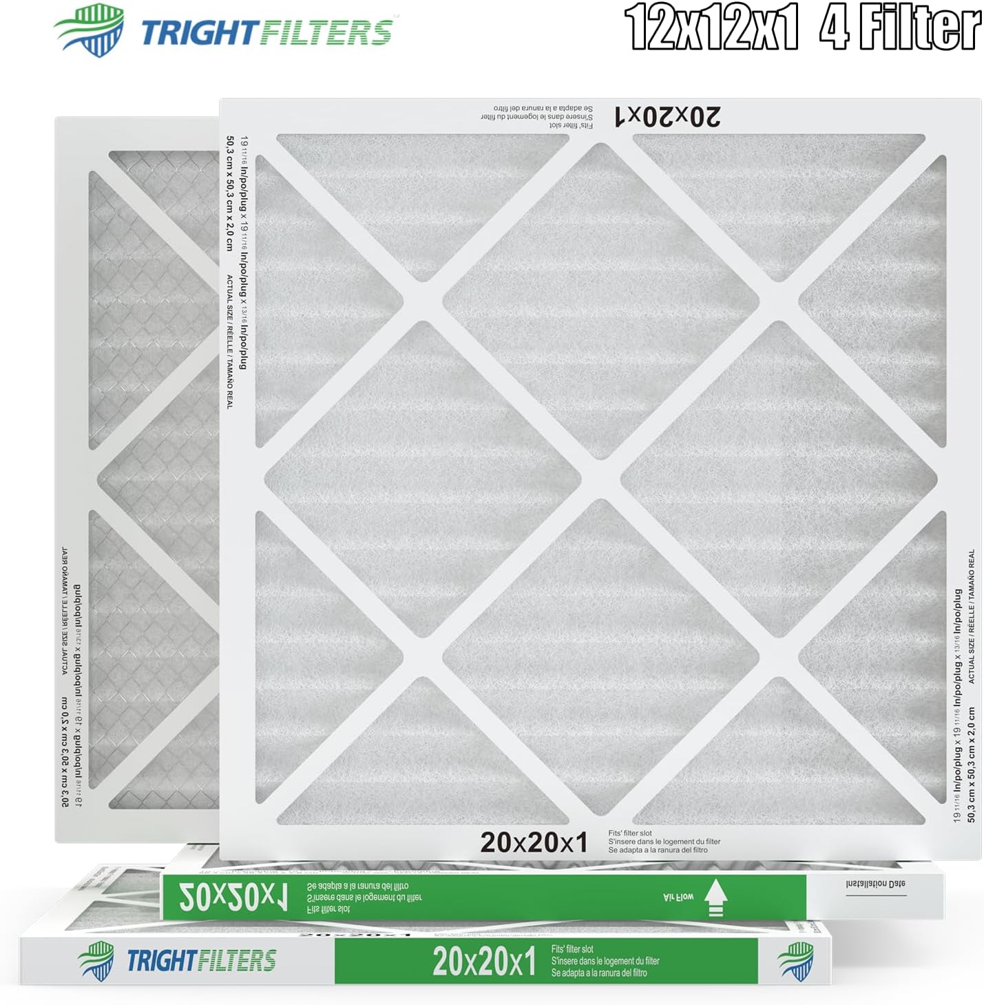 TRIGHTFILTERS 20x20x1 Air Filter - MERV 8 Pleated Dust Defense | 4-Pack Replacement for HVAC Systems
