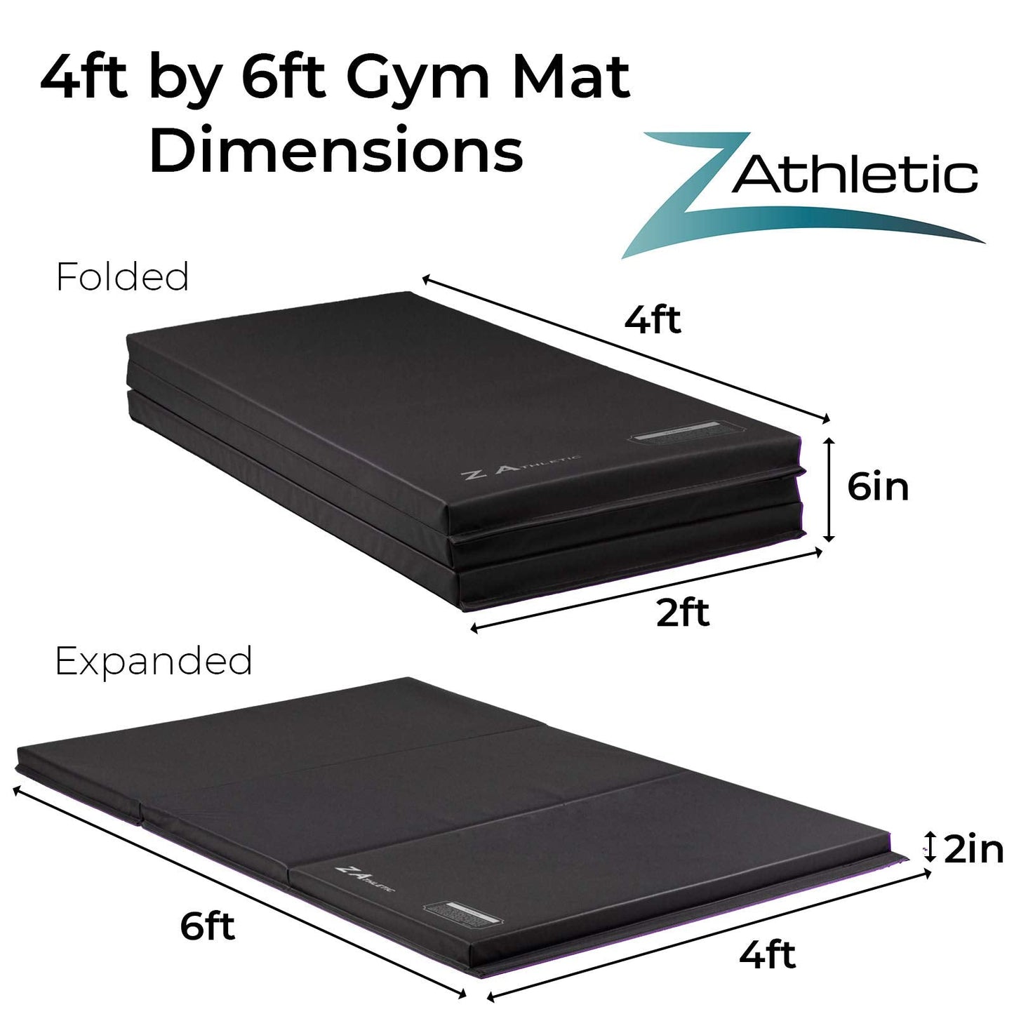 Z Athletic Folding Mat for Gymnastics, Tumbling, Cheerleading, and More, 4 Ft x 6 Ft x 2 In