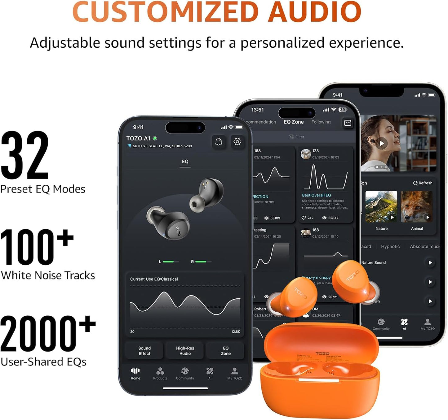 TOZO A1 5.3 IPX5 2 Immersive Headset 32 Presets Wireless Earbuds Bluetooth Light Weight in Ear Waterproof Headphones