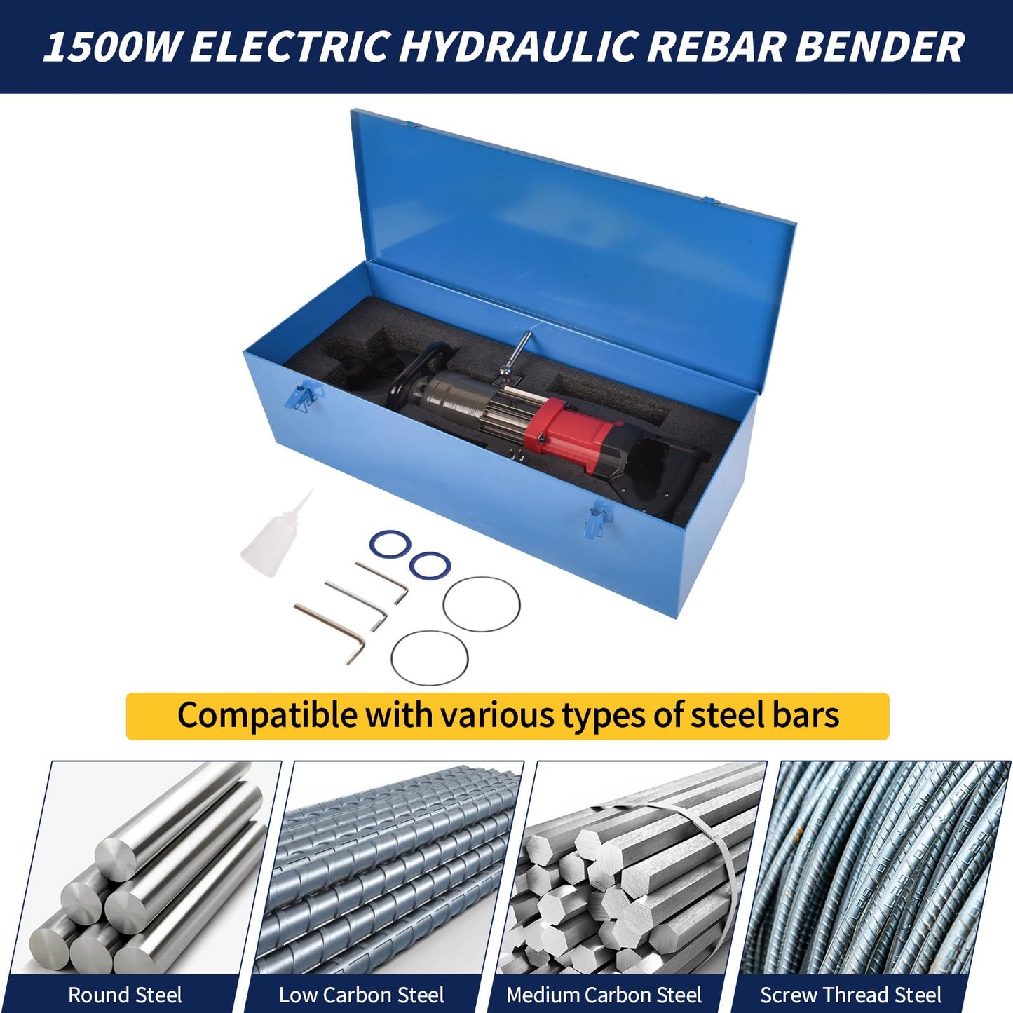 Electric Rebar Bender 1.5KW Hydraulic Rebar Bending Maching 1 inch 25mm #8 Bending Angle 0-90 Degrees