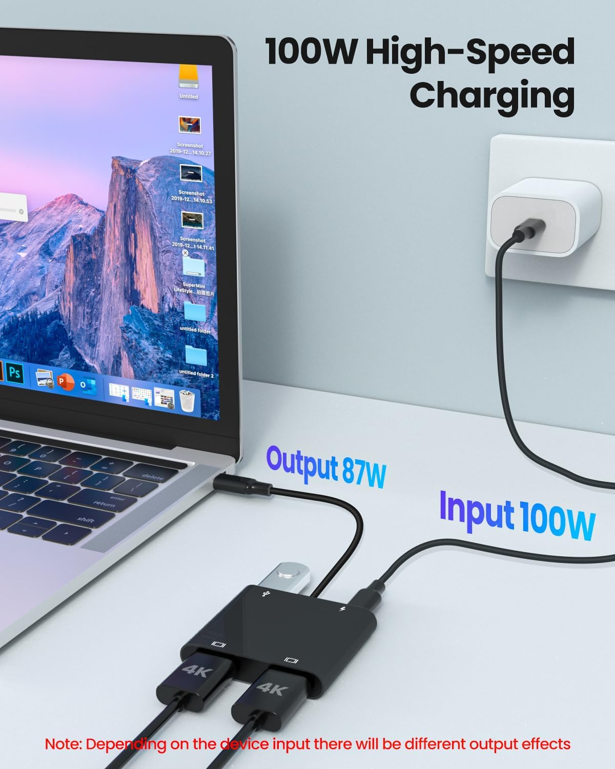 Fophmo 4K@60Hz 3 100W USB C to Dual HDTV Adapter, HDTV Splitter Extend Display for Dual Monitors, macOS Only Allows