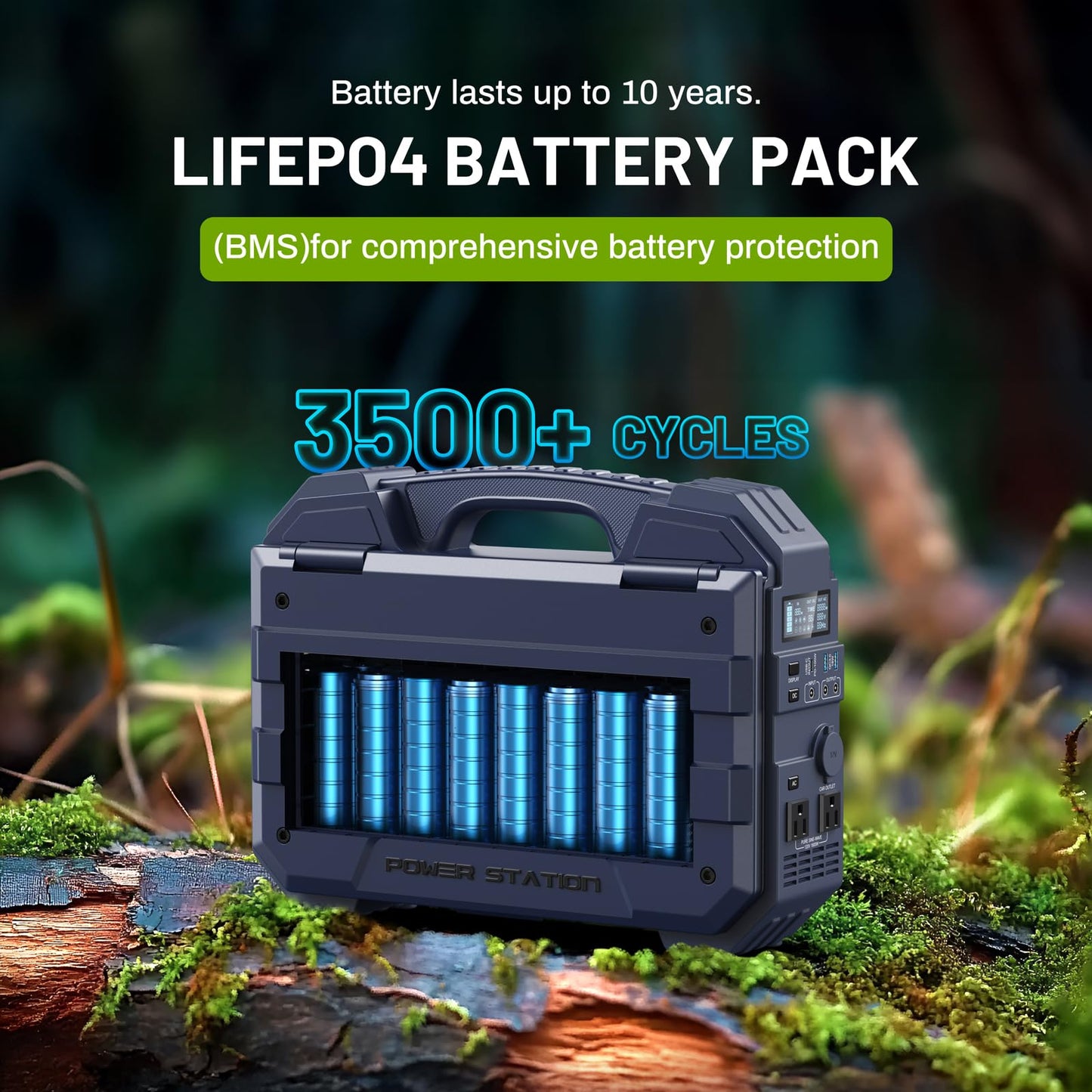 BROWEY 1600W (3200W Peak) Portable Power Station, 1024Wh LiFePO4 Battery with Built-in Solar Panel, 100W USB-C PD, Solar Generator for Camping, RV, Home Backup, Emergency (Dark Blue)