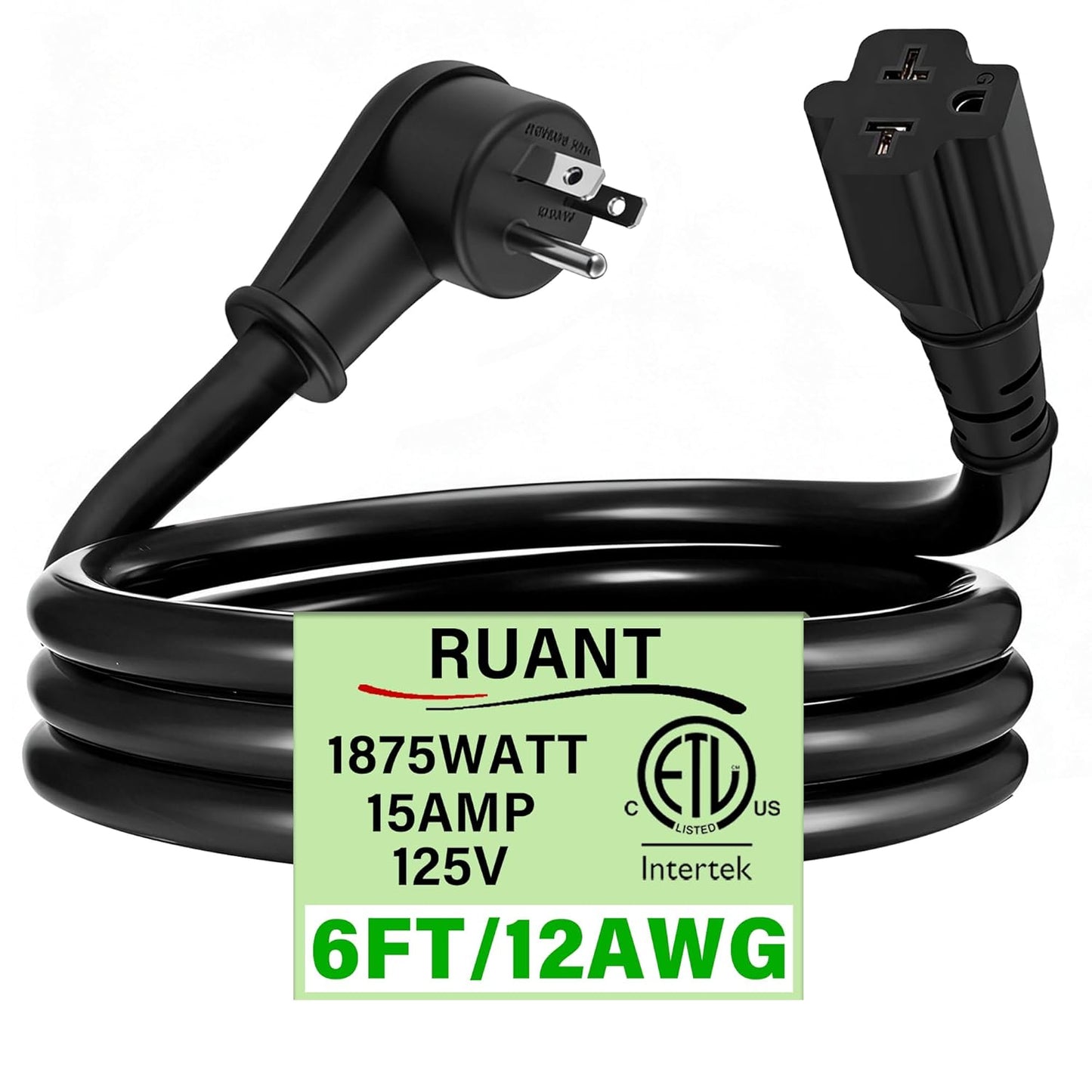 URANT 15 20 12AWG 5-15P 5-20R/6-15R/6-20R 125V/250V Garage(6Ft) Heavy Duty Amp to Amp Plug Adapter Cable, Right Angle