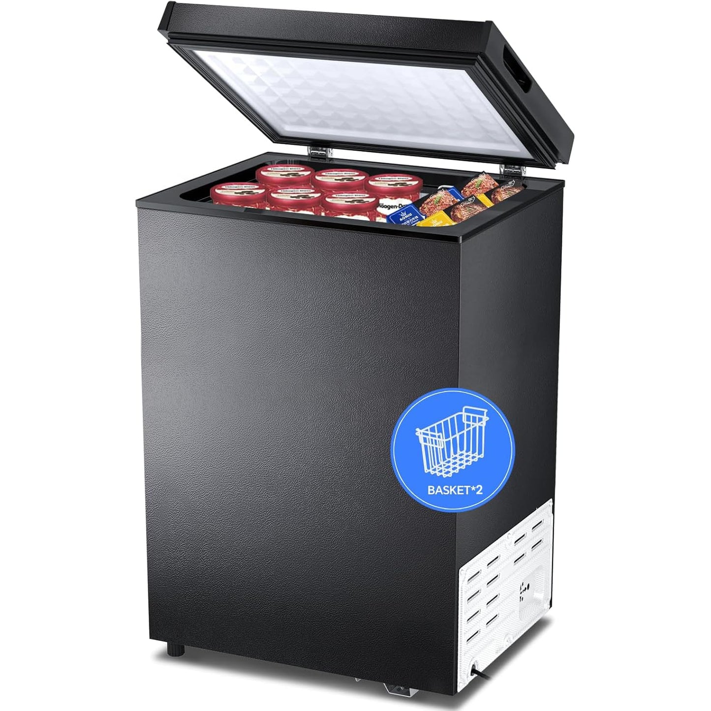 Kismile 2.8 Cubic Feet Chest Freezer with 2 Removable Basket Free Standing Top Open Door Compact Freezer with Adjustable Temperature for Home/Kitchen/Office/Bar