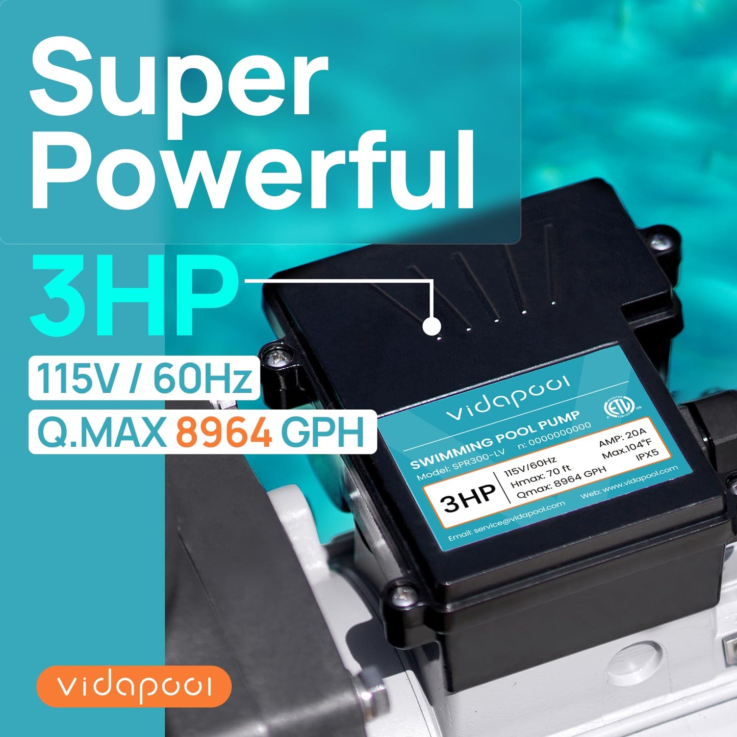 VIDAPOOL In/Above Ground Pool Pump Self Primming High Flow,Ash Gray