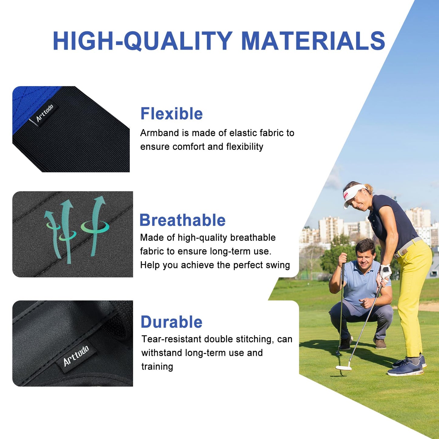 Arttodo Golf Training Kit with Arm Band & Wrist Strap, Golf Swing Training Aid to Correct Wrist Angle and Develop Muscle Memory for Beginner Golfers