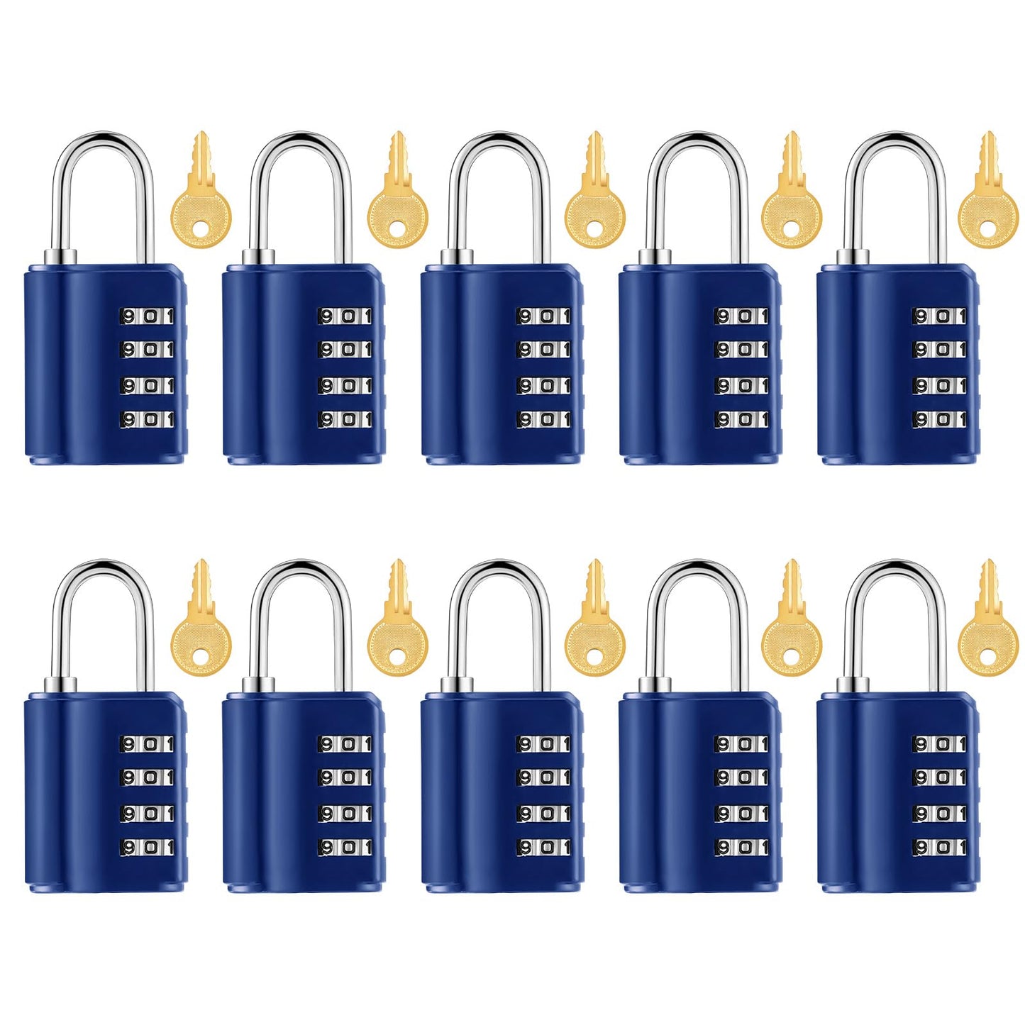 Kenning Combination Padlock 4 Digit Combination Lock with Keys Locker Resetable Security Outdoor Waterproof Gate Lock for School Sports Gym Locker Employee Fence Case(Sapphire,10 Pcs)