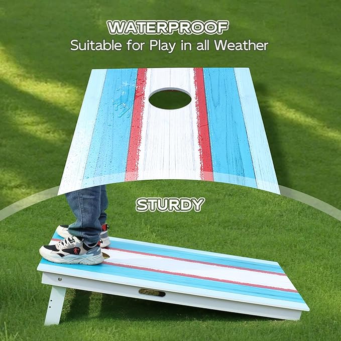Cornhole Board Set, Regulation Size 4 x 2FT/3 x 2FT Solid Wood Corn Hole Game Set with 8 Bean Bags,2 Cornhole Boards and 1 Carry Bag for Outdoor Beach Toss Games Competitions