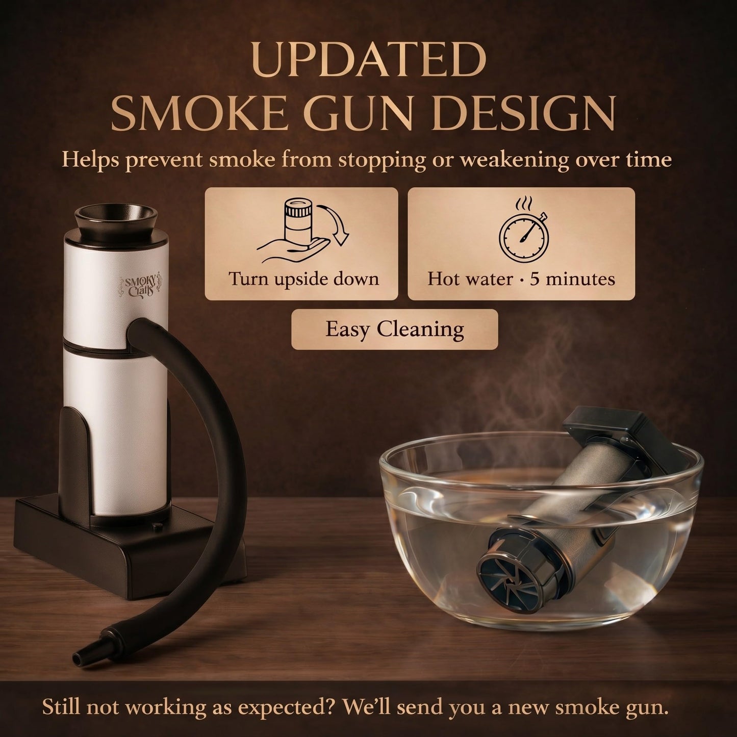 Smoky Crafts Food & Whiskey Smoker Kit with Updated Smoke Gun, 8" Glass Dome, Acacia Wood Top and Apple & Cherry Wood Chips - Old Fashioned Drink Smoker Kit