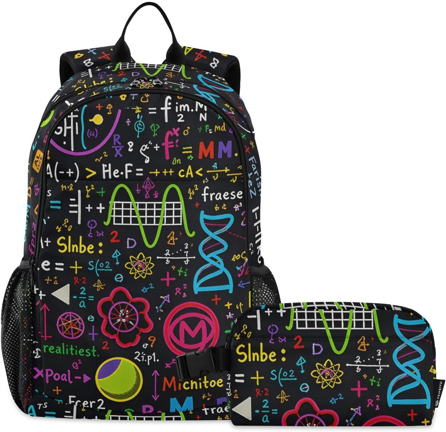 Backpack Set Pack ALAZA Colorful Math Science Geometric and Lunch Bag Back Bookbag Cooler Case Kits