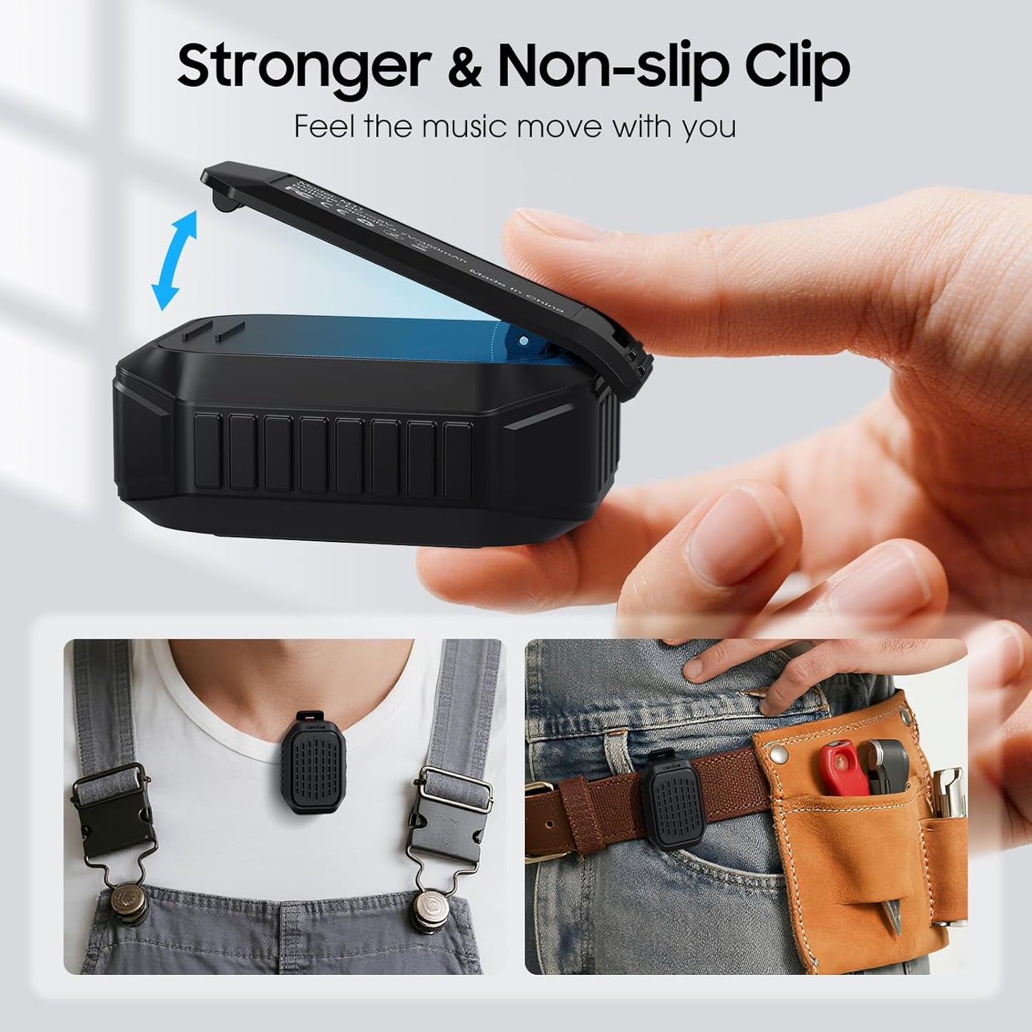 comiso IPX7 10H Wearable Bluetooth Speaker, Waterproof, Clip-On Portable Wireless Speaker, Playtime, Built-in Mic