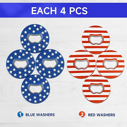 GSE Games & Sports Expert Set of 8 Replacement Washers with Bottle Opener for Washer Toss Game (American Flag)