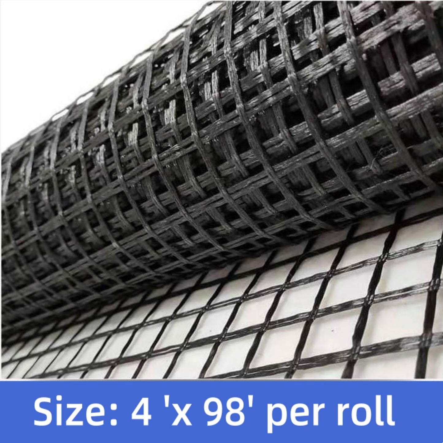 Universal Retaining Wall Geogrid Roll 4' x 98' for walls up to 6 feet in height Fiberglass Geo Grid Tensile Force Value 50KN Soil Reinforcement Slope Reinforcement Pavement Repair and Crack Prevention
