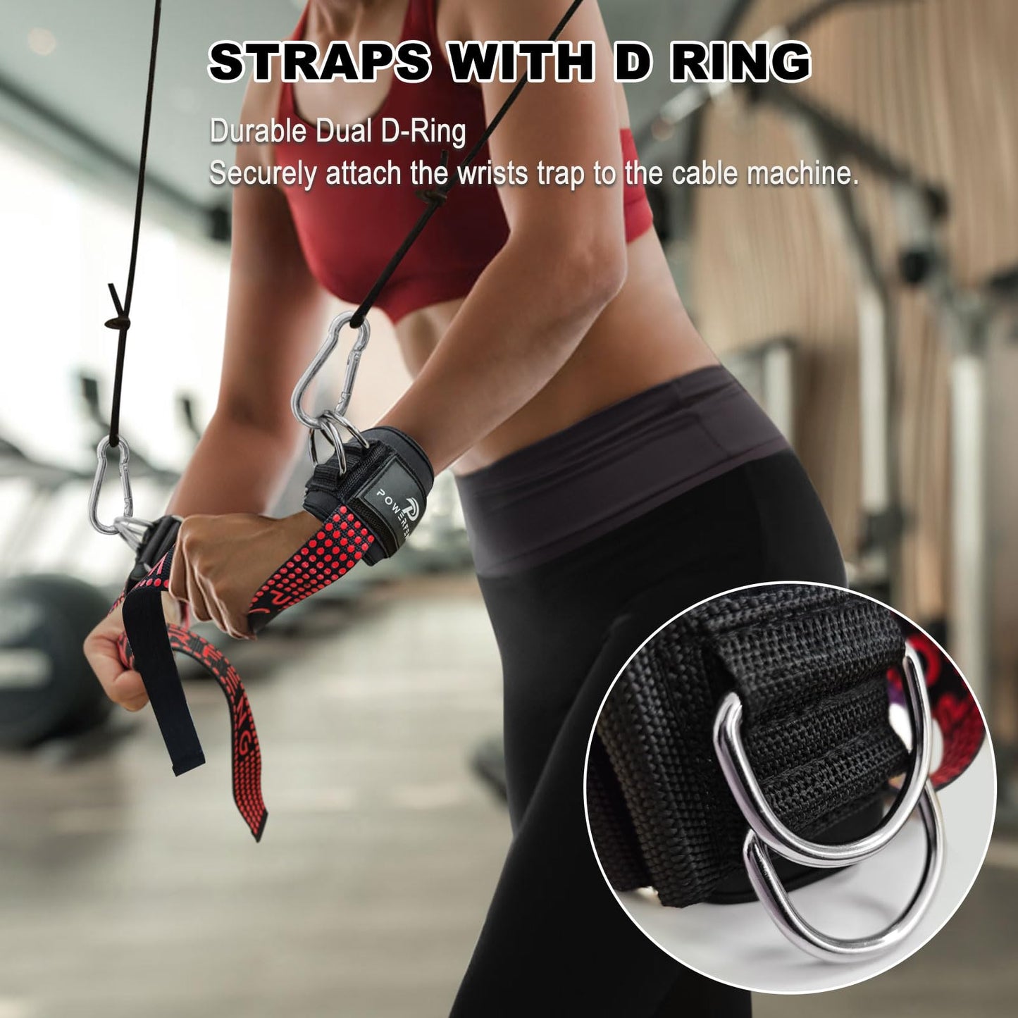 Weight Lifting Straps with D Rings for Gym Cable, Non-Slip Wrist Support, Weightlifting Straps for Bodybuilding, Powerlifting, Strength Training & Deadlifts (2Pcs)