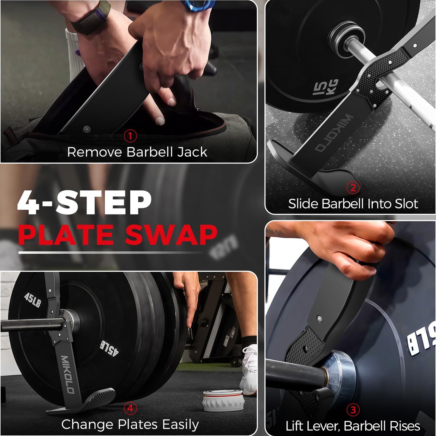 Mikolo Deadlift Jack Barbell Jack Unload 660LB Barbell Stand with No-Slip Handle for Loading & Unloading Weight Plates for Deadlift Exercise, Weight Training