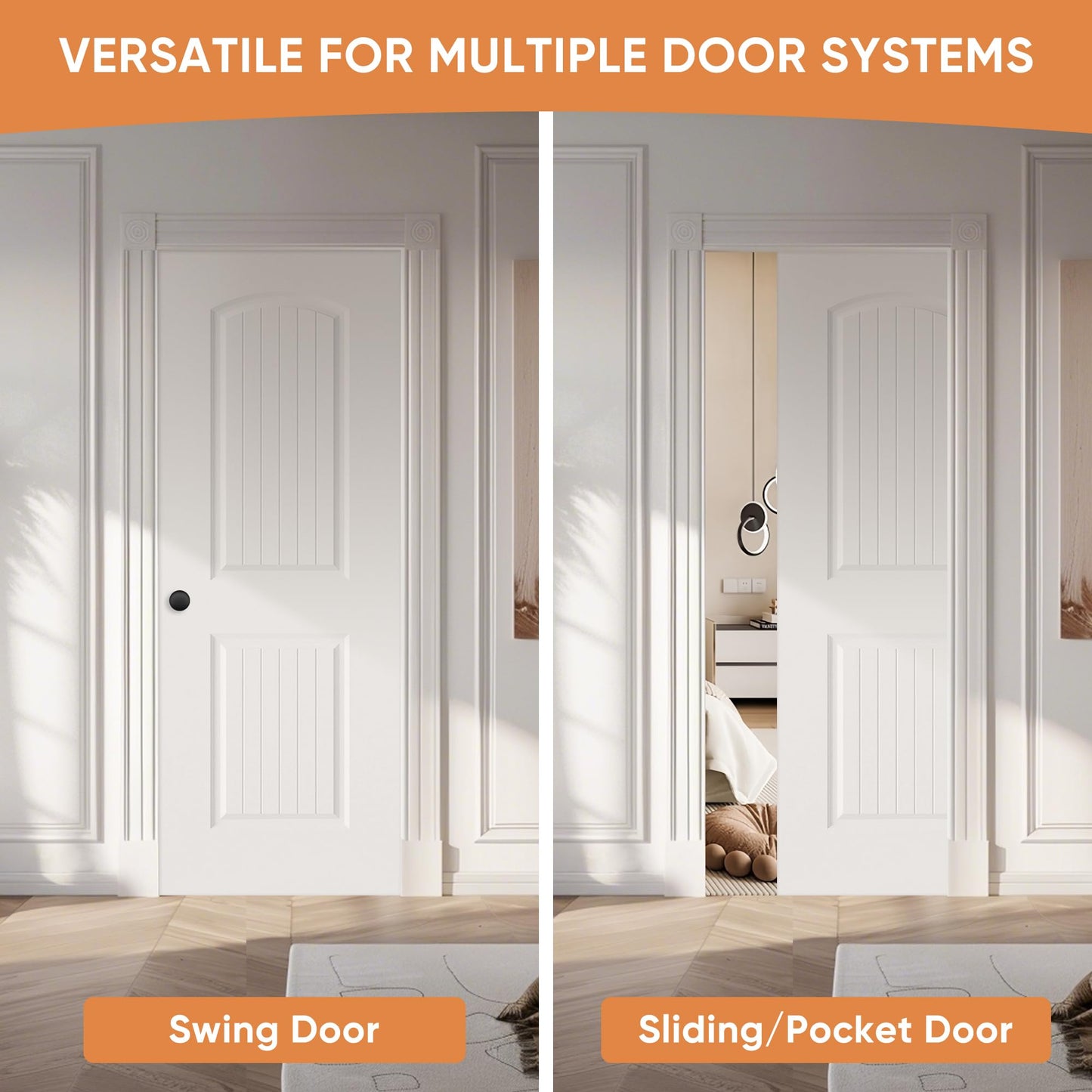 BARNSMITH 30x80 in 2-Panel Arch Top Plank Primed Molded Door Slab, Classic White Paintable Hollow Core Interior Door Panel, for Swing, Pocket, Sliding Door, Durable and Lightweight
