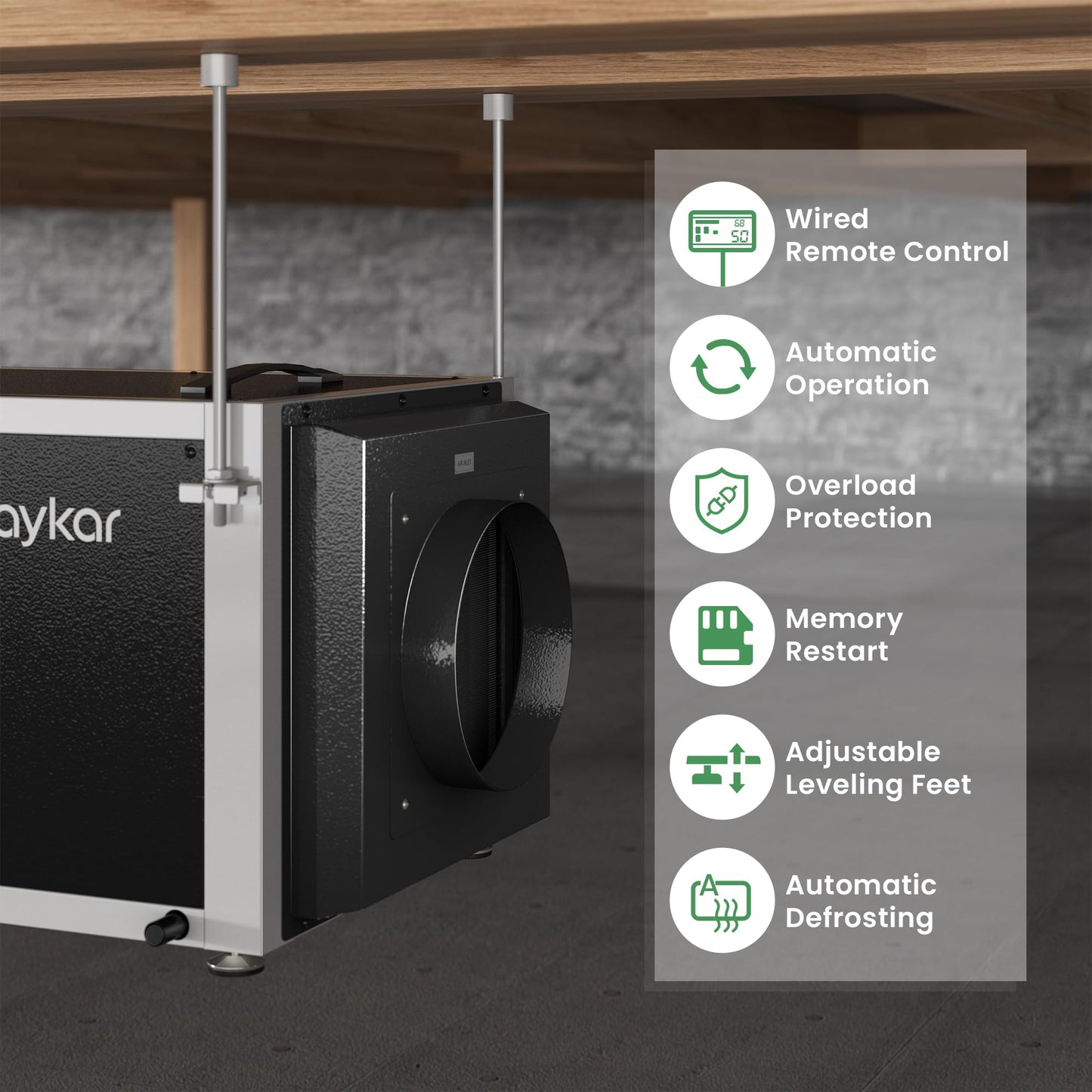 Waykar 158 Pints Crawl Space Dehumidifier with Remote Control up to 6,500 sq. ft., Dual Duct HVAC Commercial Whole-House Dehumidifier for Basement, Industry Water Damage Unit - 5-Year Quality Coverage