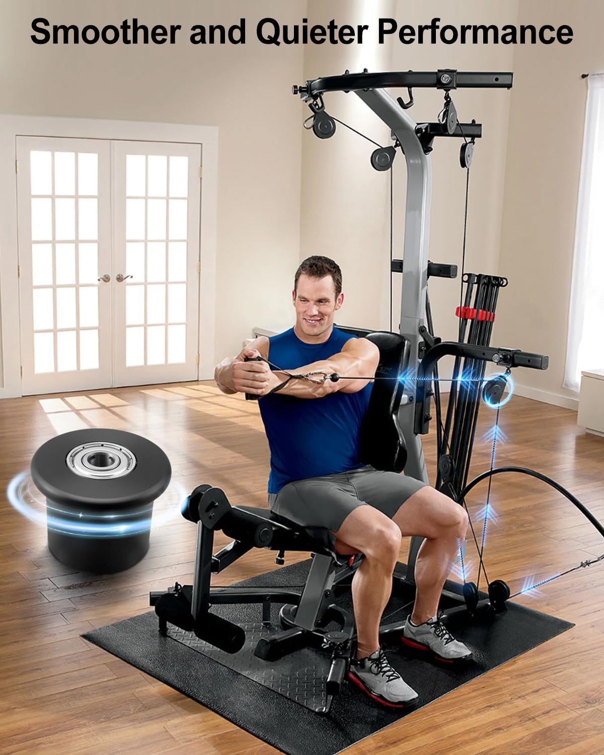 6PCS Rolling Seat Trolley Wheels Compatible with Bowflex Home Gym Blaze Classic Elite Motivator2 Pr1000 Sport Conquest Ultimate2 Schwinn Comp Revolution, Sliding Seat Bracket Roller