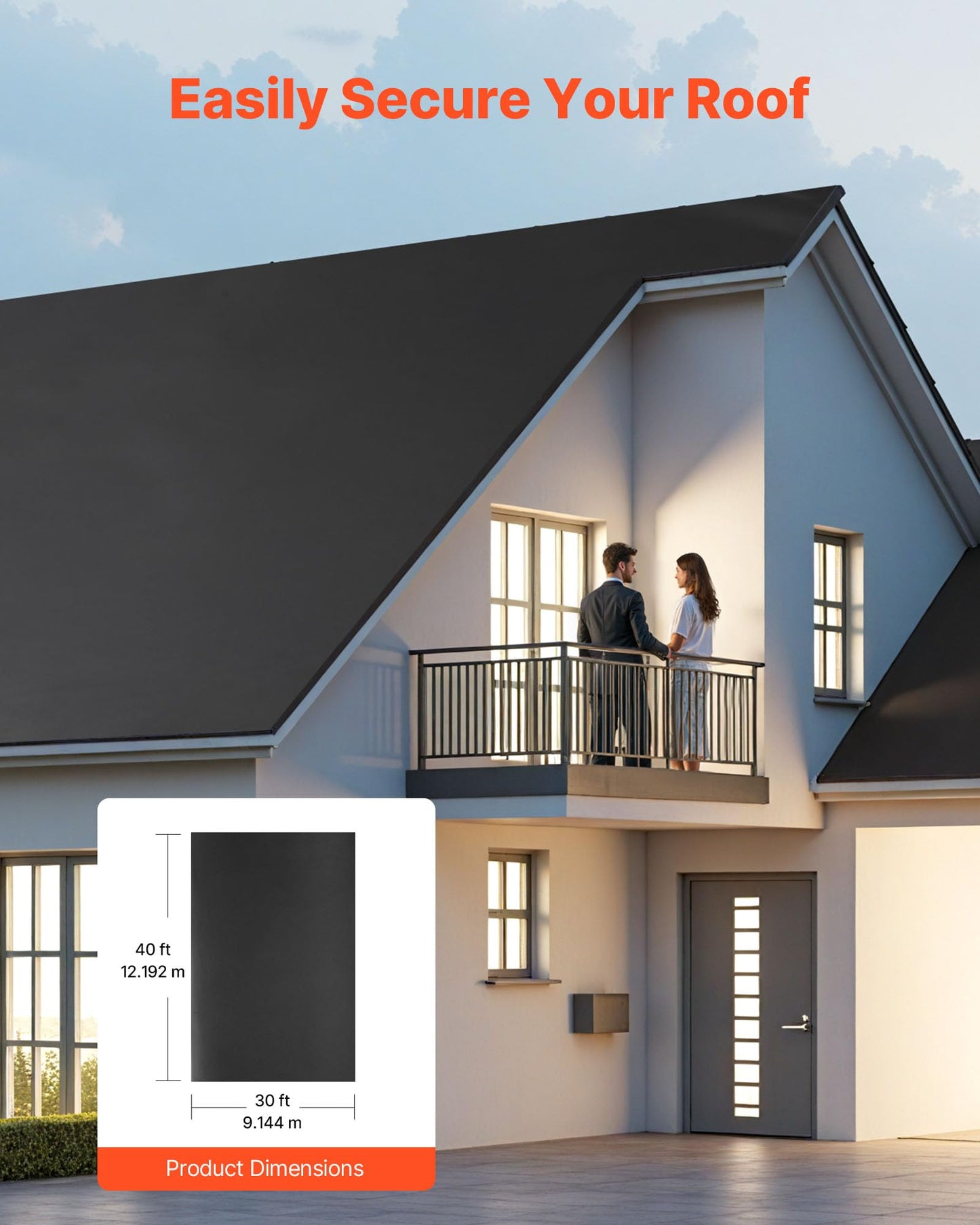 VEVOR Roll Roofing, 30 x 40 ft, 45 mil EPDM Rubber Roofing, Long Lifespan & Weather-Resistant, Withstands Harsh Temperatures, Flexible & Easy Installation, Roof Underlayment for RVs, Roofs, Ponds
