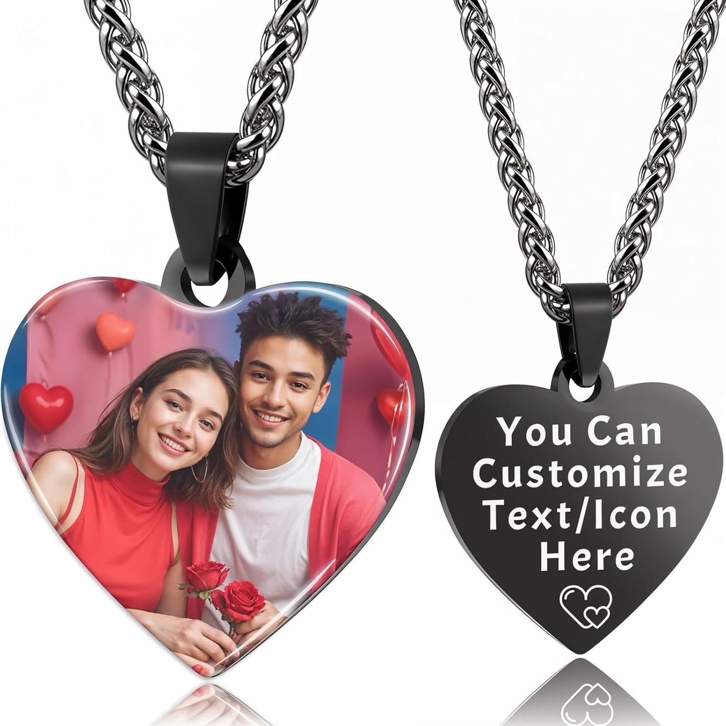 Skiennix Personalized Photo Necklace - Custom Engraved Jewelry for Men & Women | Memorial Gift